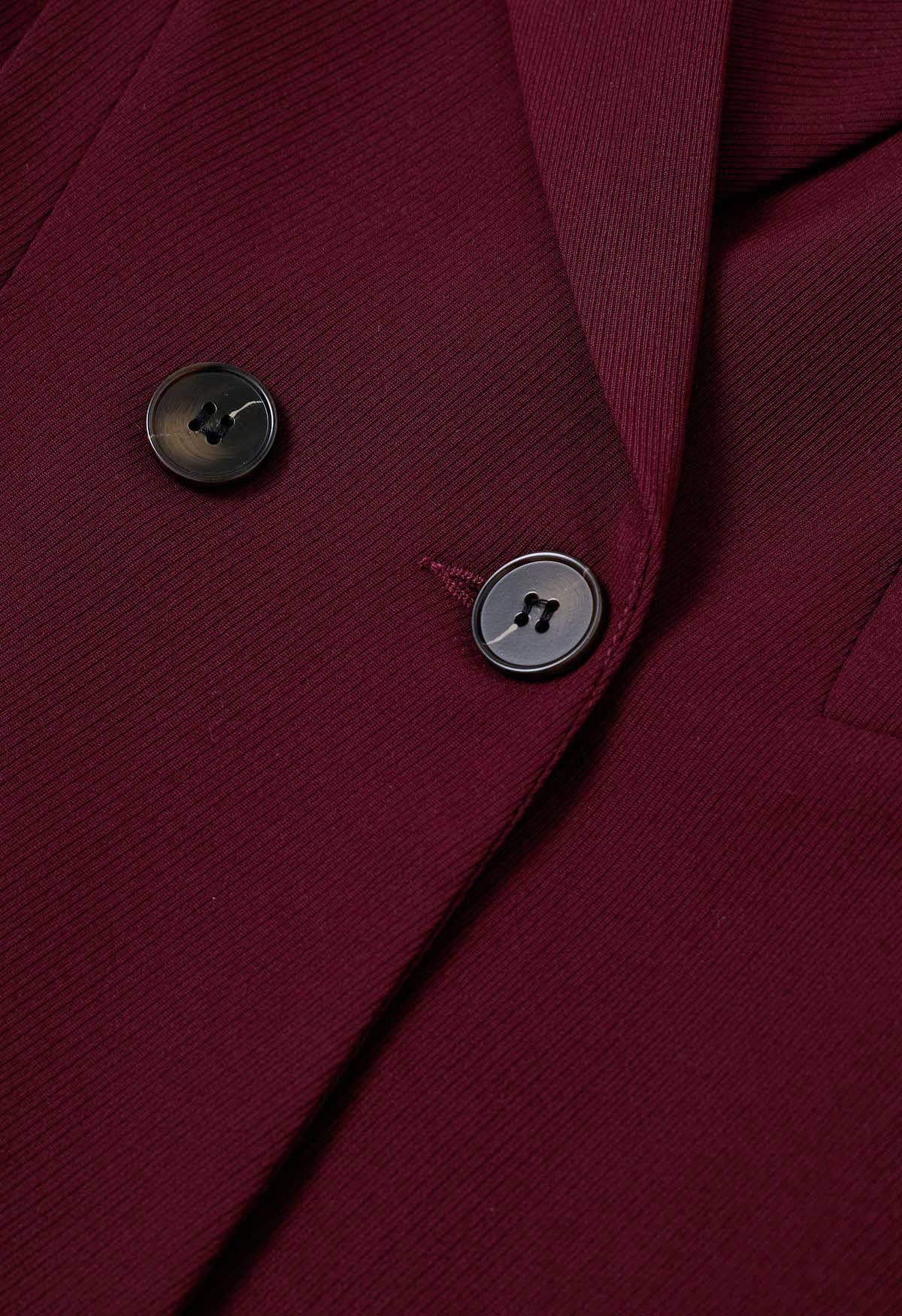 Burgundy Notch Lapel Double-Breasted Coat