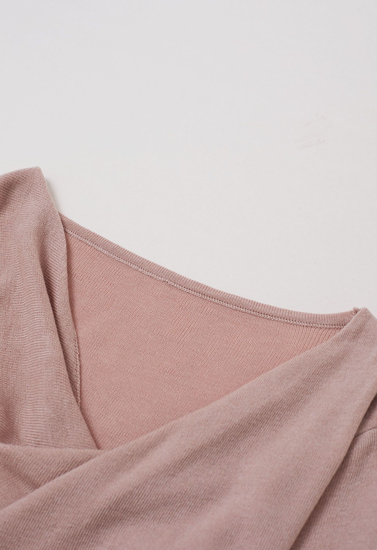 Gentle Crossover Long-Sleeve Knit Top in Pink