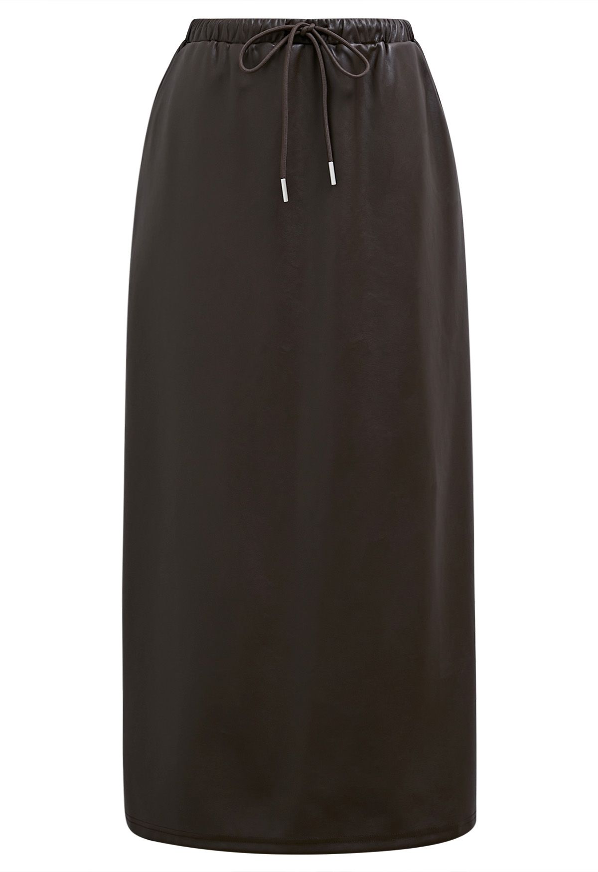 On-Duty Faux Leather Drawstring Shift Skirt in Chocolate