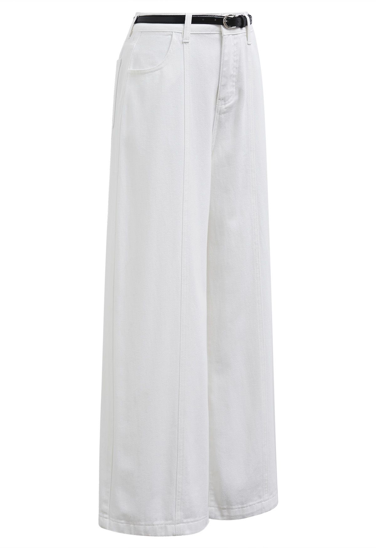 Iconic Silhouette Belted Palazzo Jeans in White