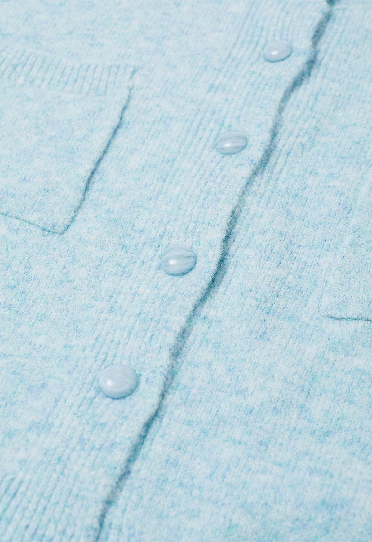 Toasty Patch Pockets Buttoned Knit Cardigan in Baby Blue