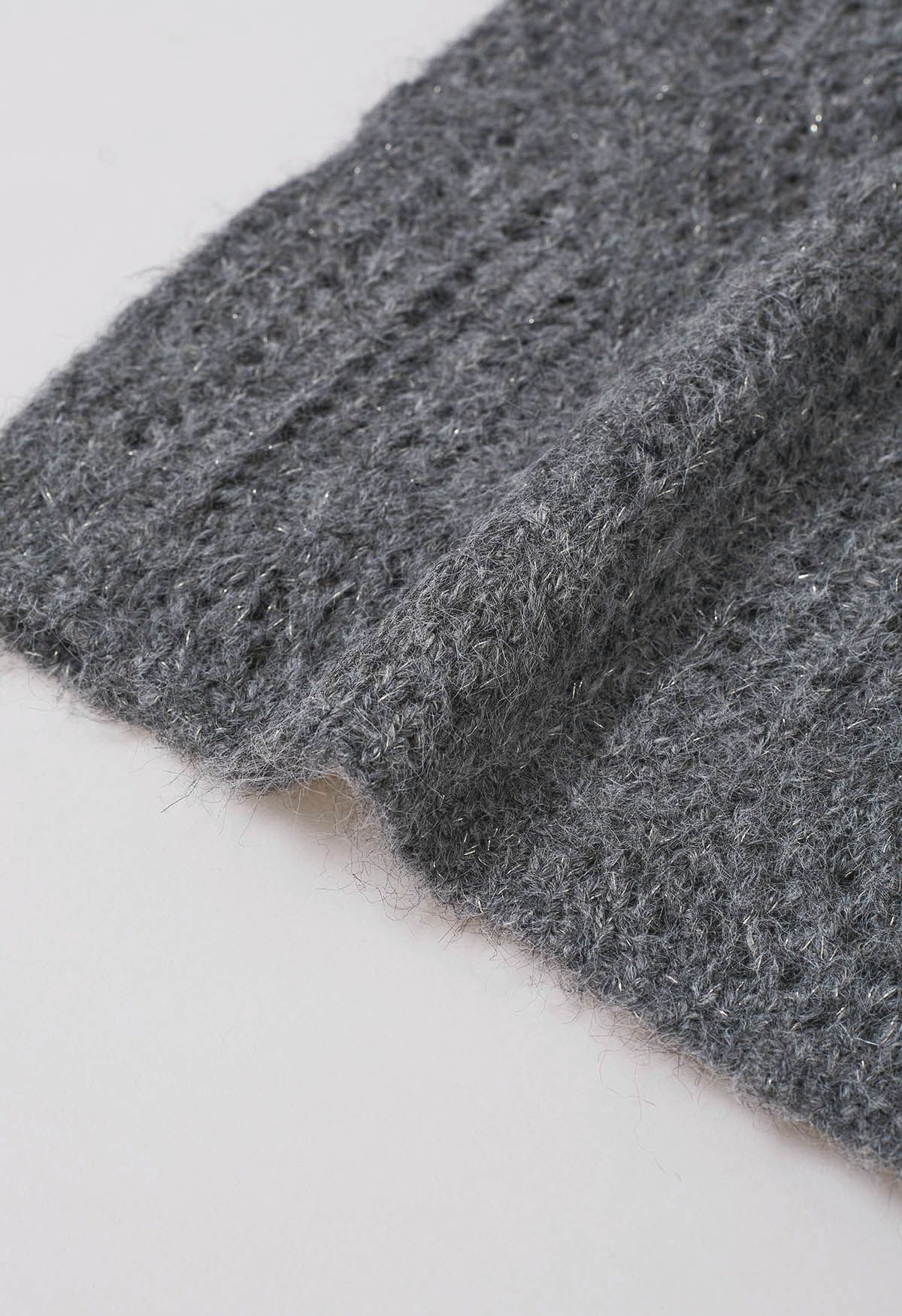 Diamond Pattern Hollow Fuzzy Knit Sweater in Smoke