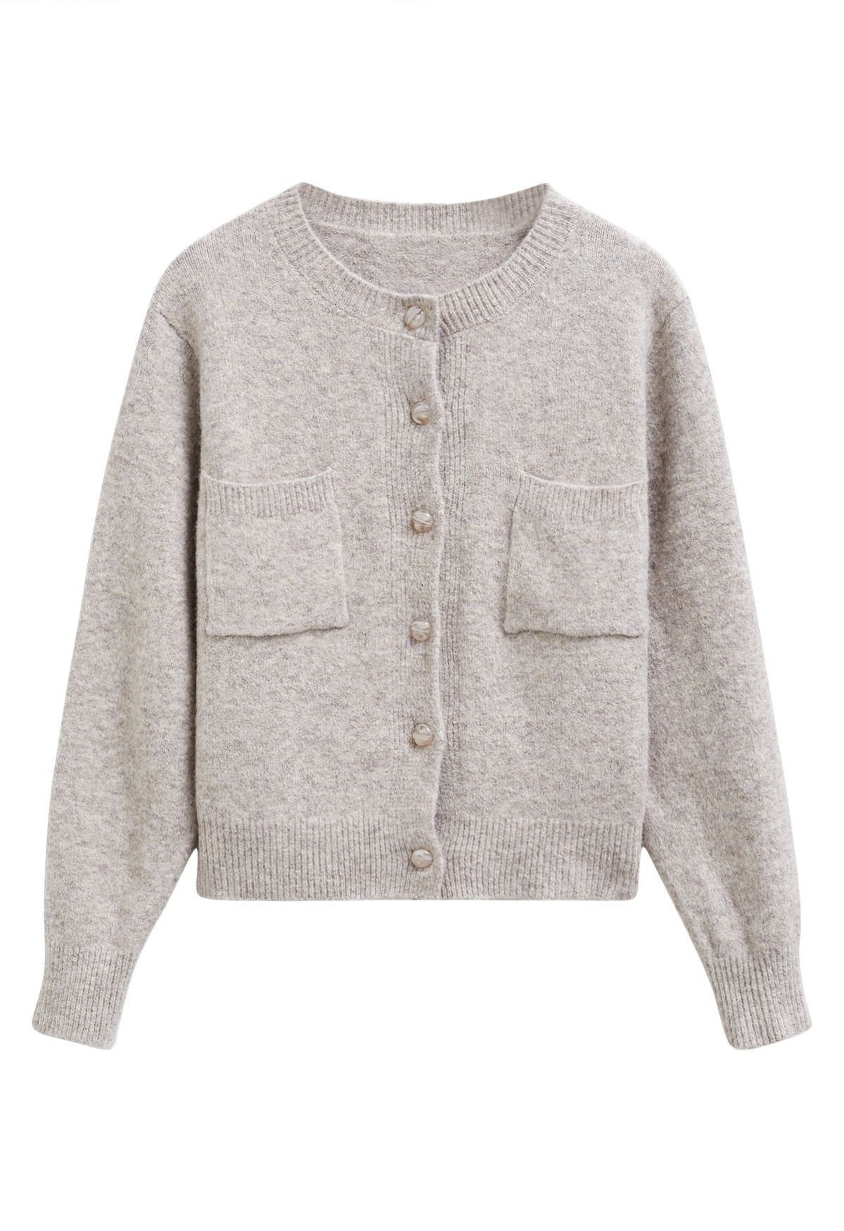 Toasty Patch Pockets Buttoned Knit Cardigan in Oatmeal