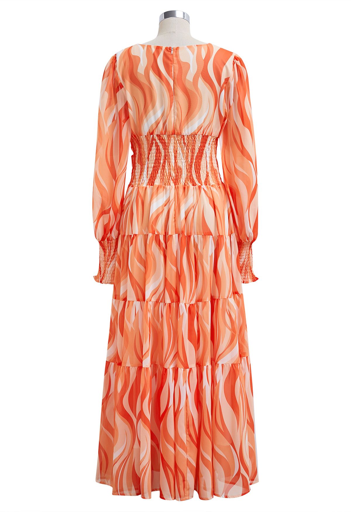 Orange Wave Crisscross Waist Chiffon Maxi Dress