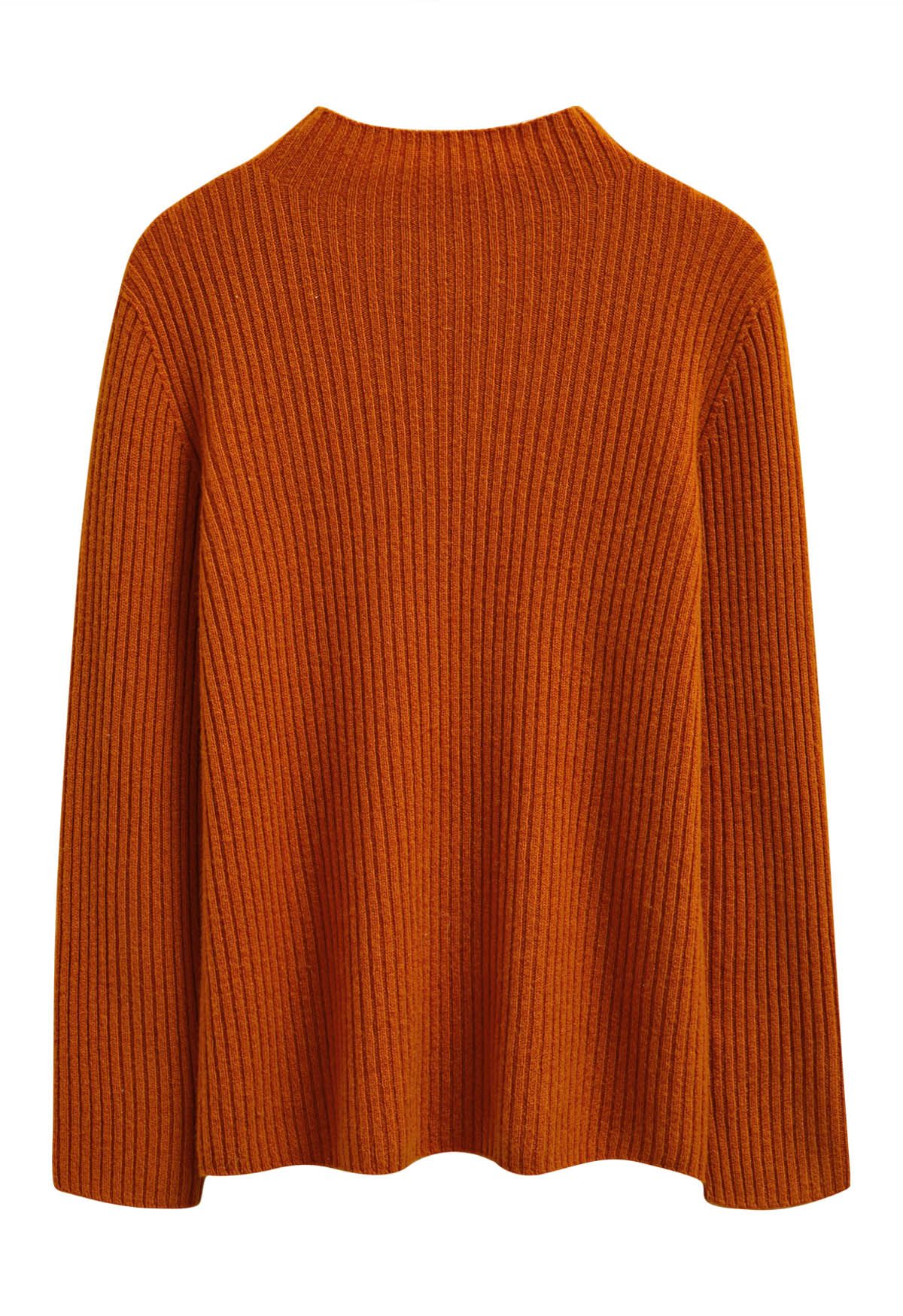 Elemental Mock Neck Long-Sleeve Wool Sweater in Orange