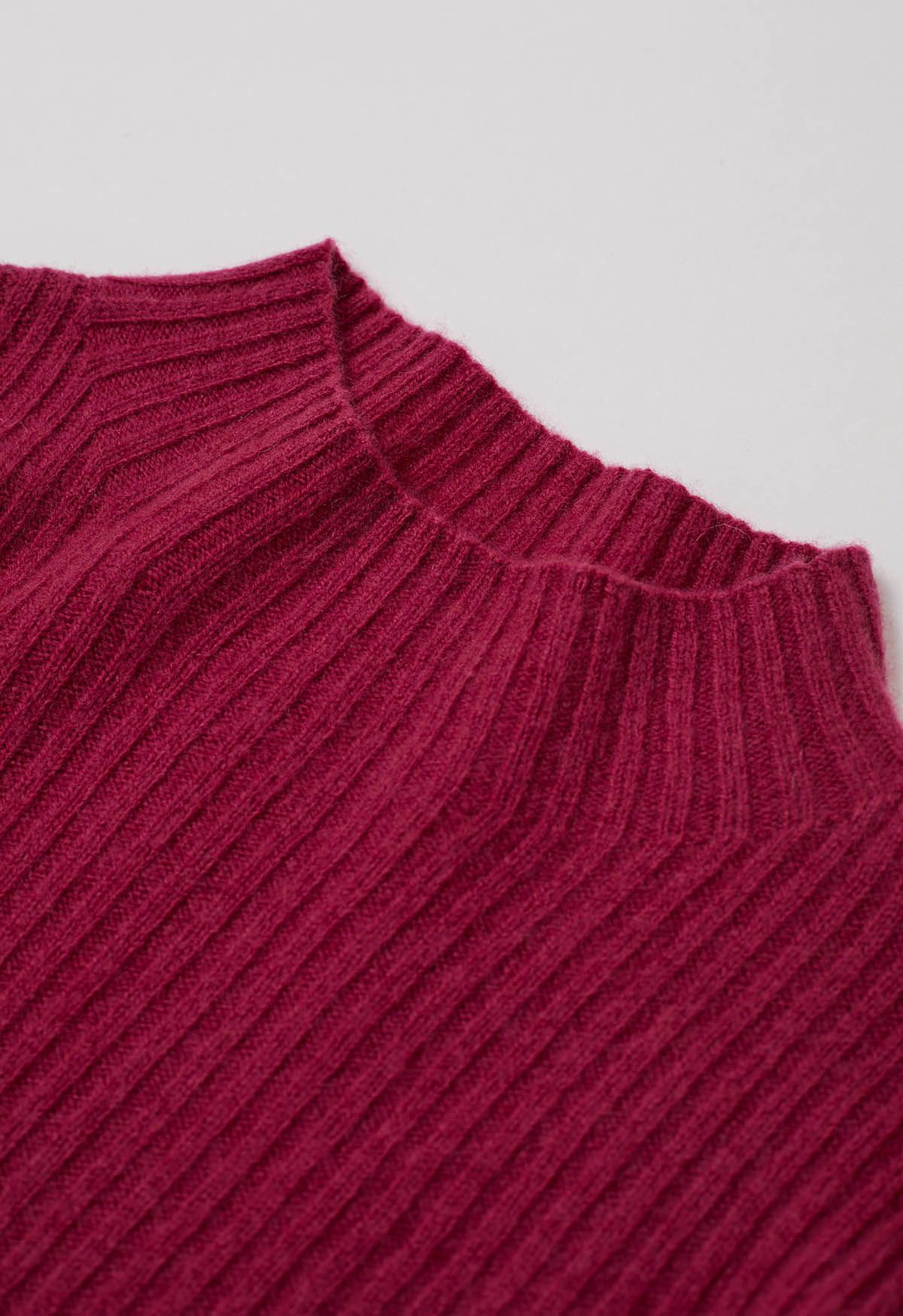 Elemental Mock Neck Long-Sleeve Wool Sweater in Magenta