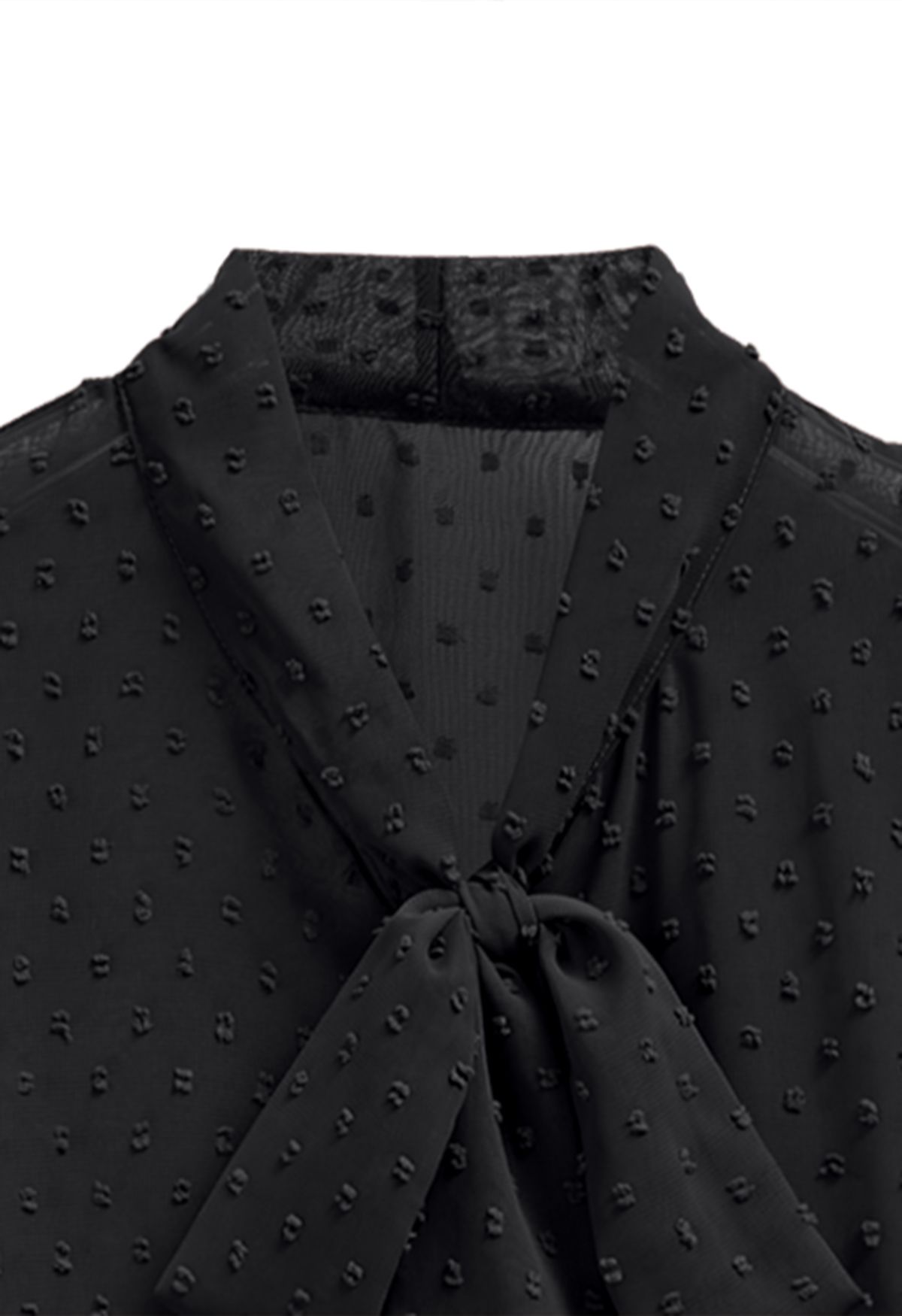 Flock Dot Self-Tie Bowknot Button Shirt in Black