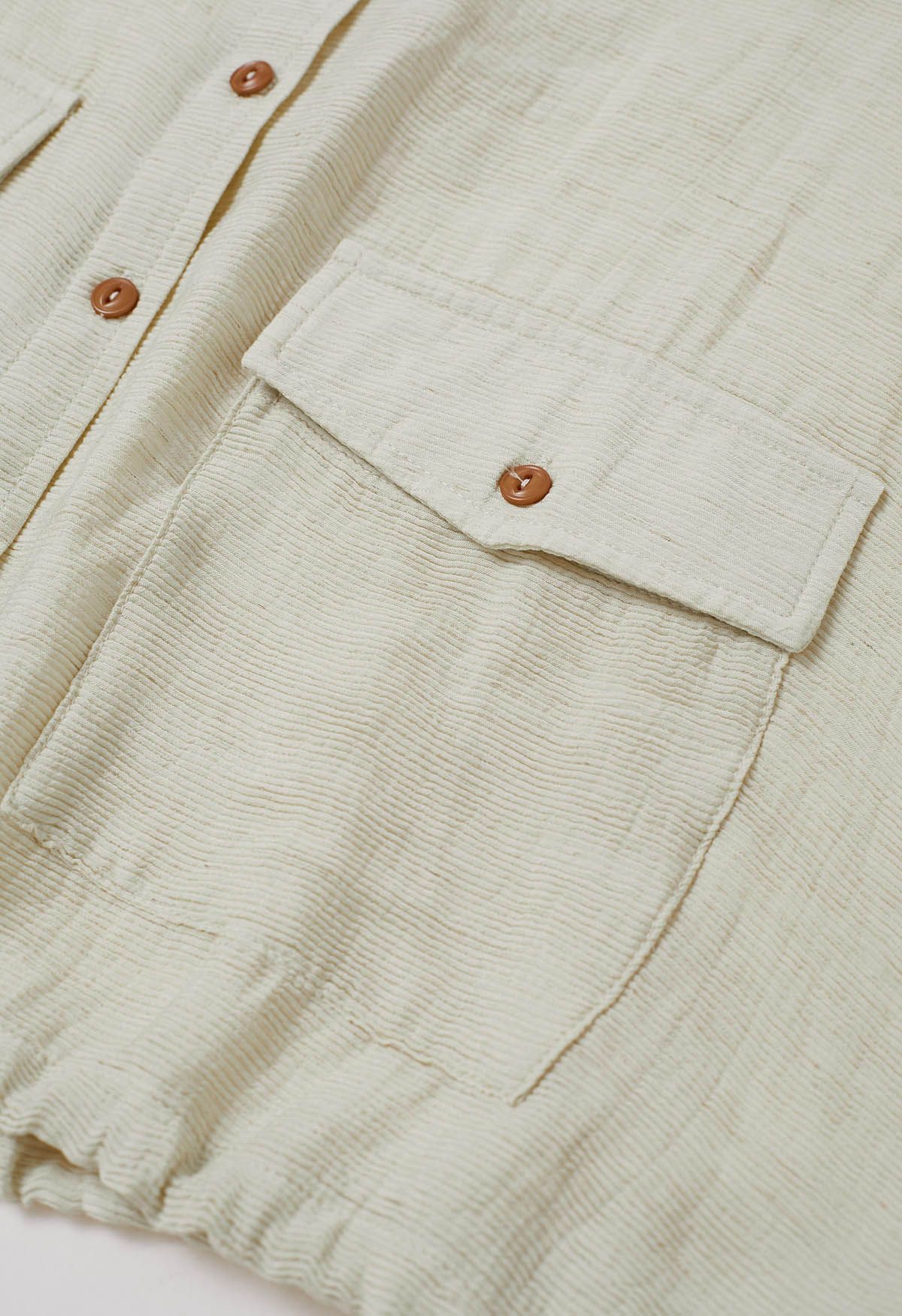 Collared Button Down Drawstring Shirt in Ivory