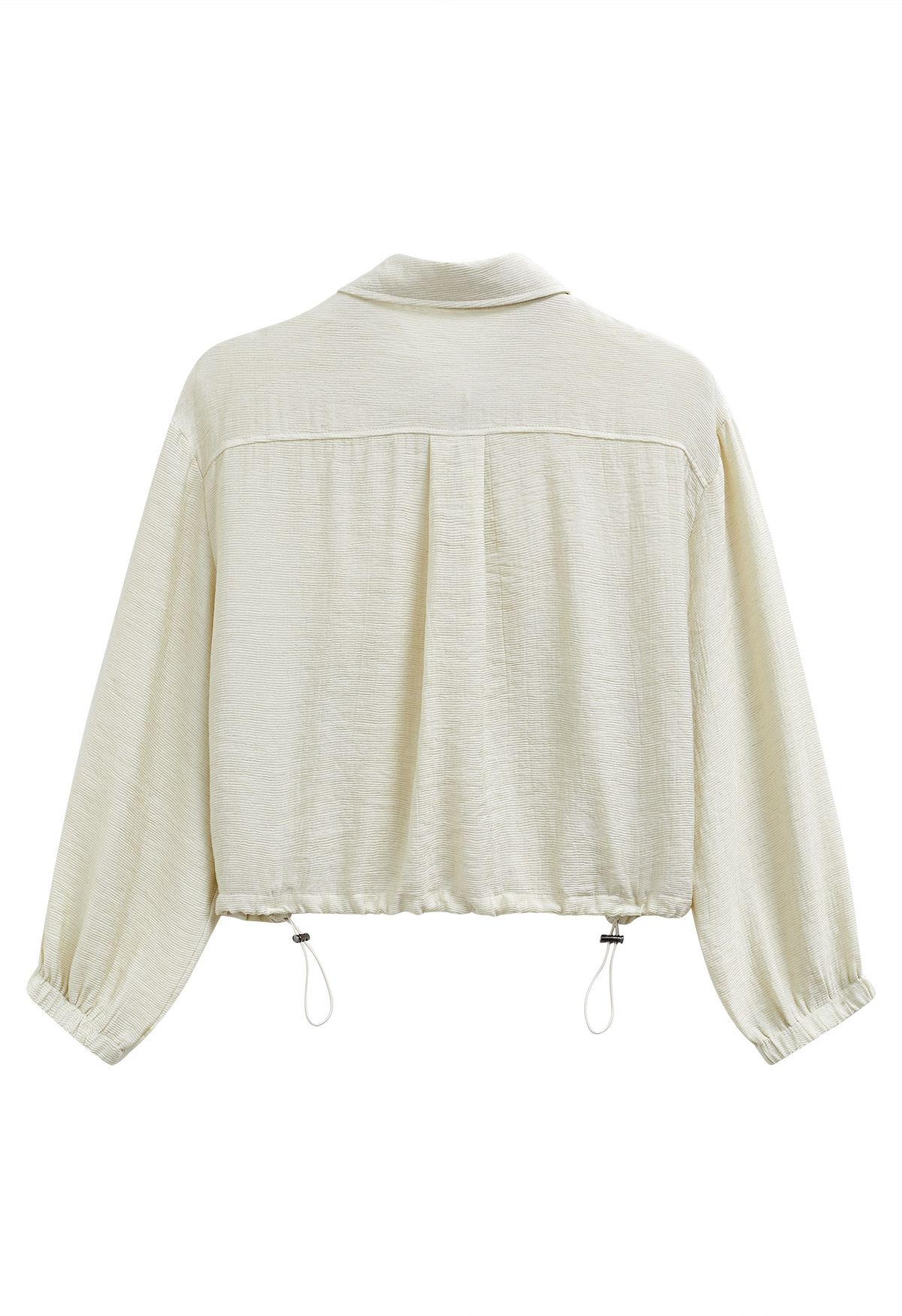 Collared Button Down Drawstring Shirt in Ivory