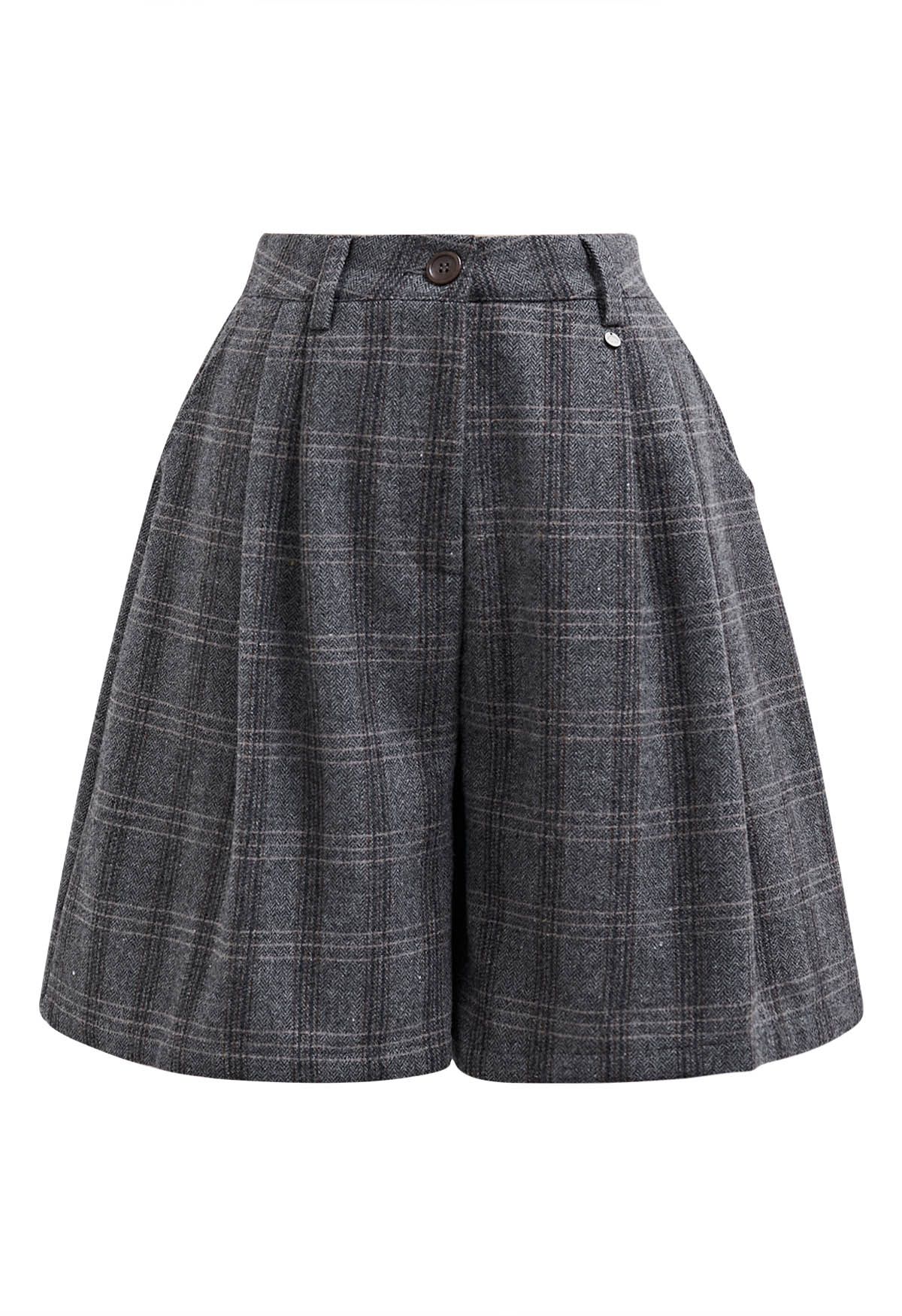 Throwback Plaid Wool-Blend Shorts in Grey