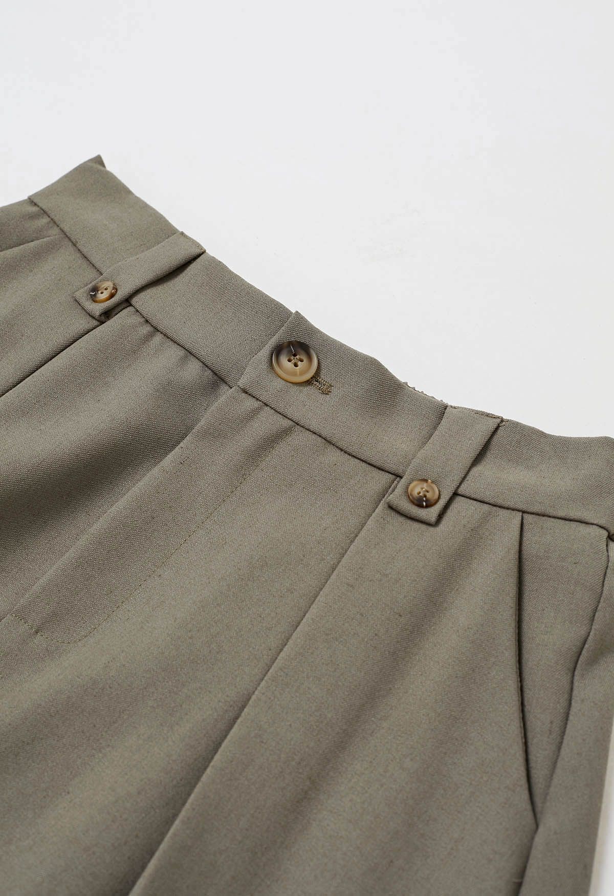 Dignified Buttons Trim A-Line Midi Skirt in Khaki