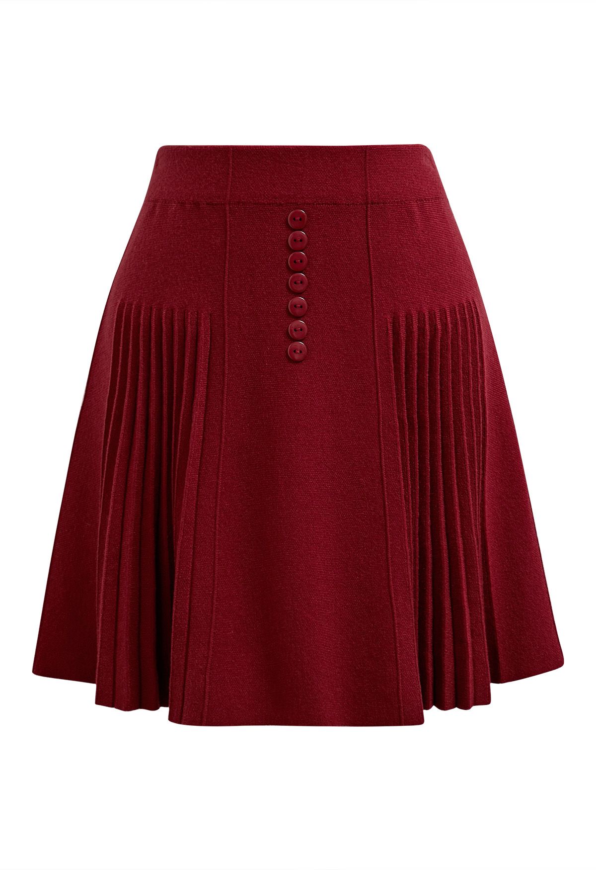 Refined Pleats Button Trim Knitted Mini Skirt in Red