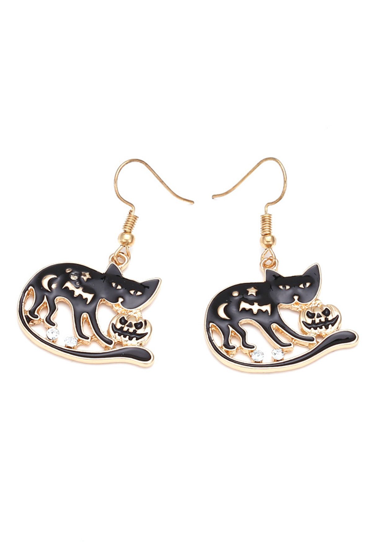 Starry Night Cat Spooky Pumpkin Earrings