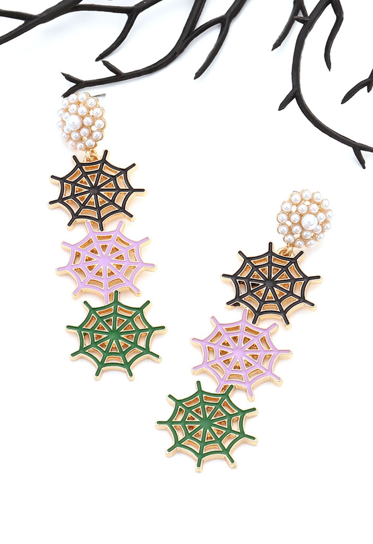 Multi-Color Spider Web Pearly Earrings