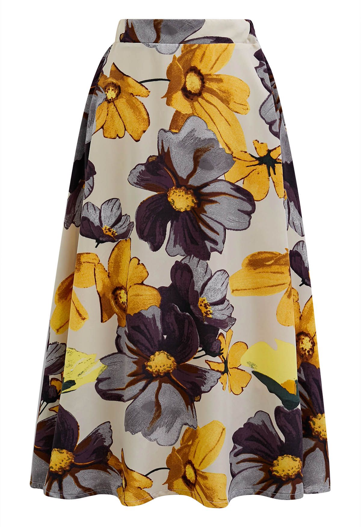 Dramatic Flower Print Midi Skirt