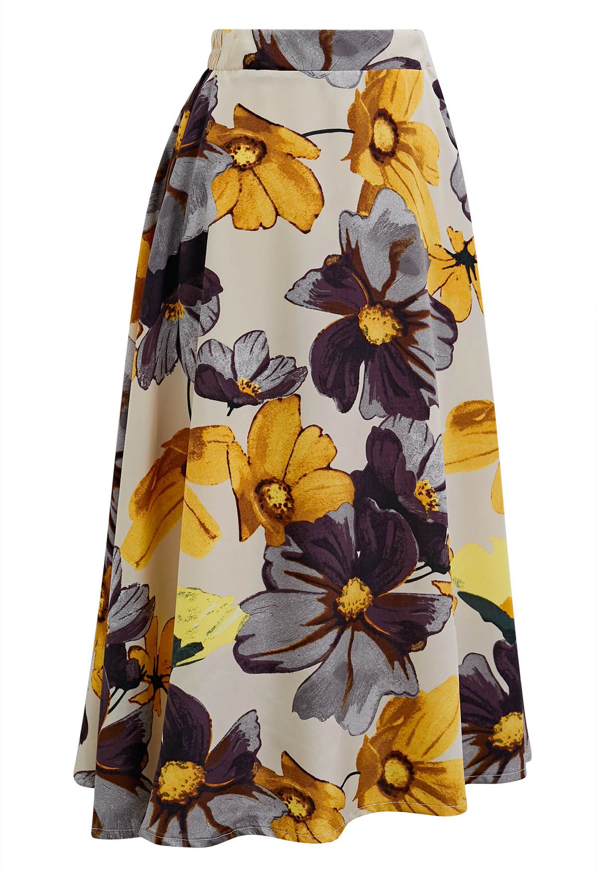 Dramatic Flower Print Midi Skirt