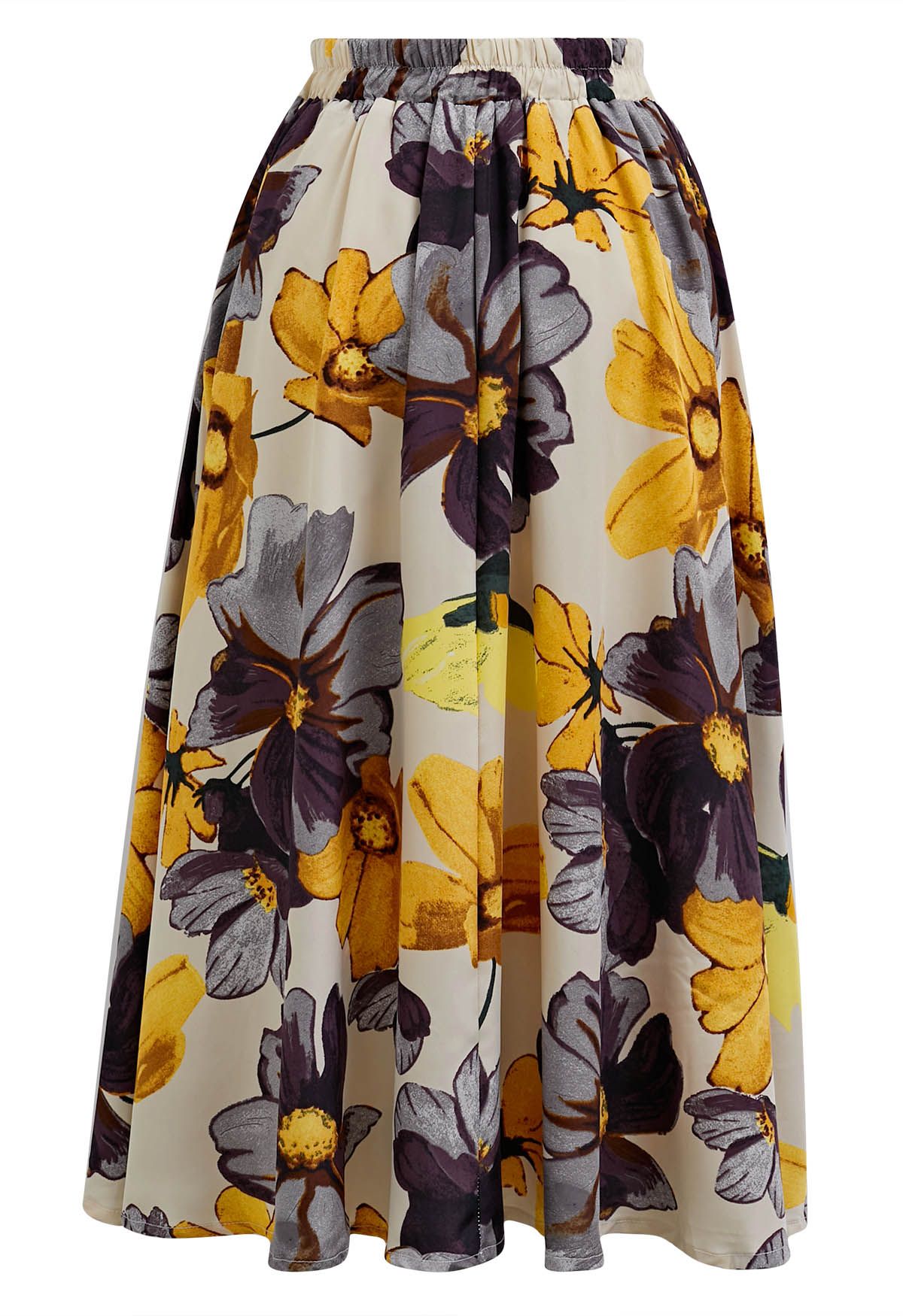 Dramatic Flower Print Midi Skirt