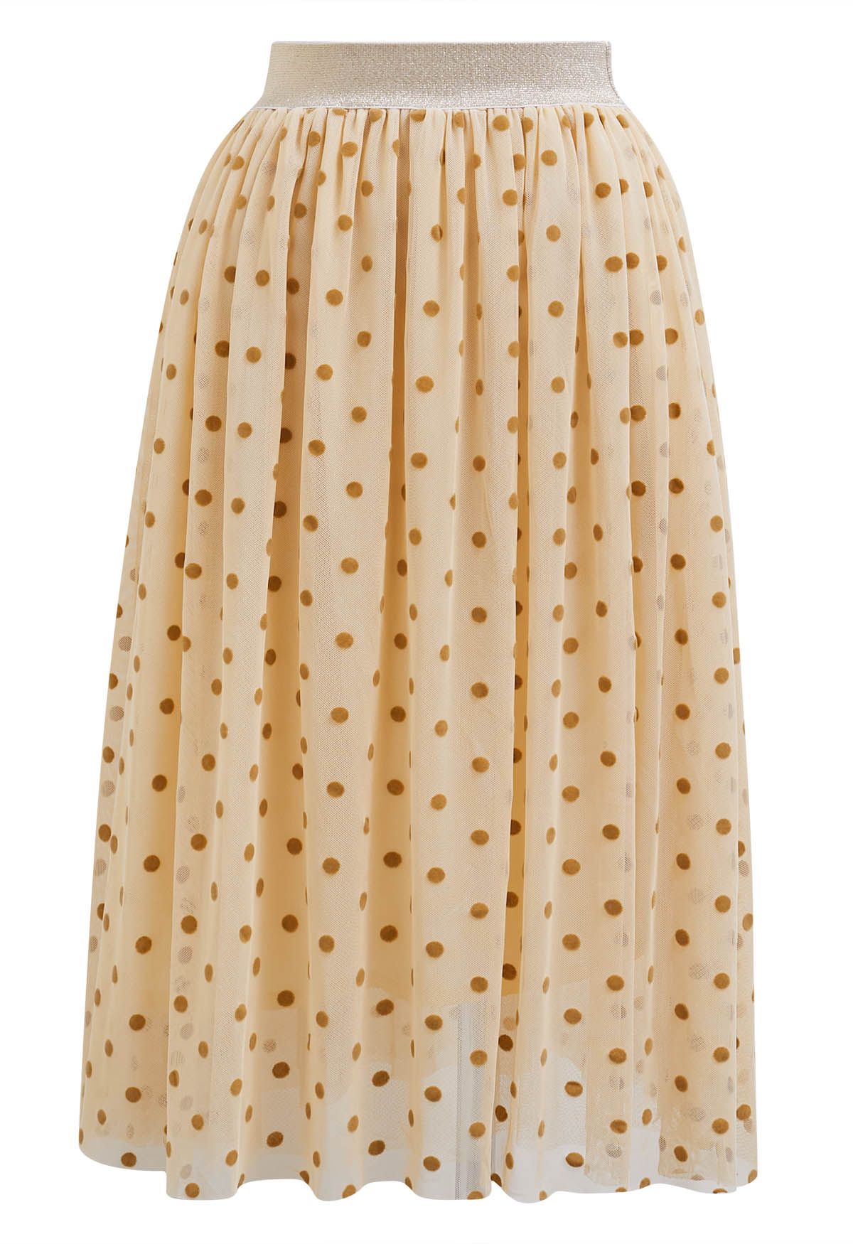 Velvet Dot Double-Layered Mesh Tulle Skirt