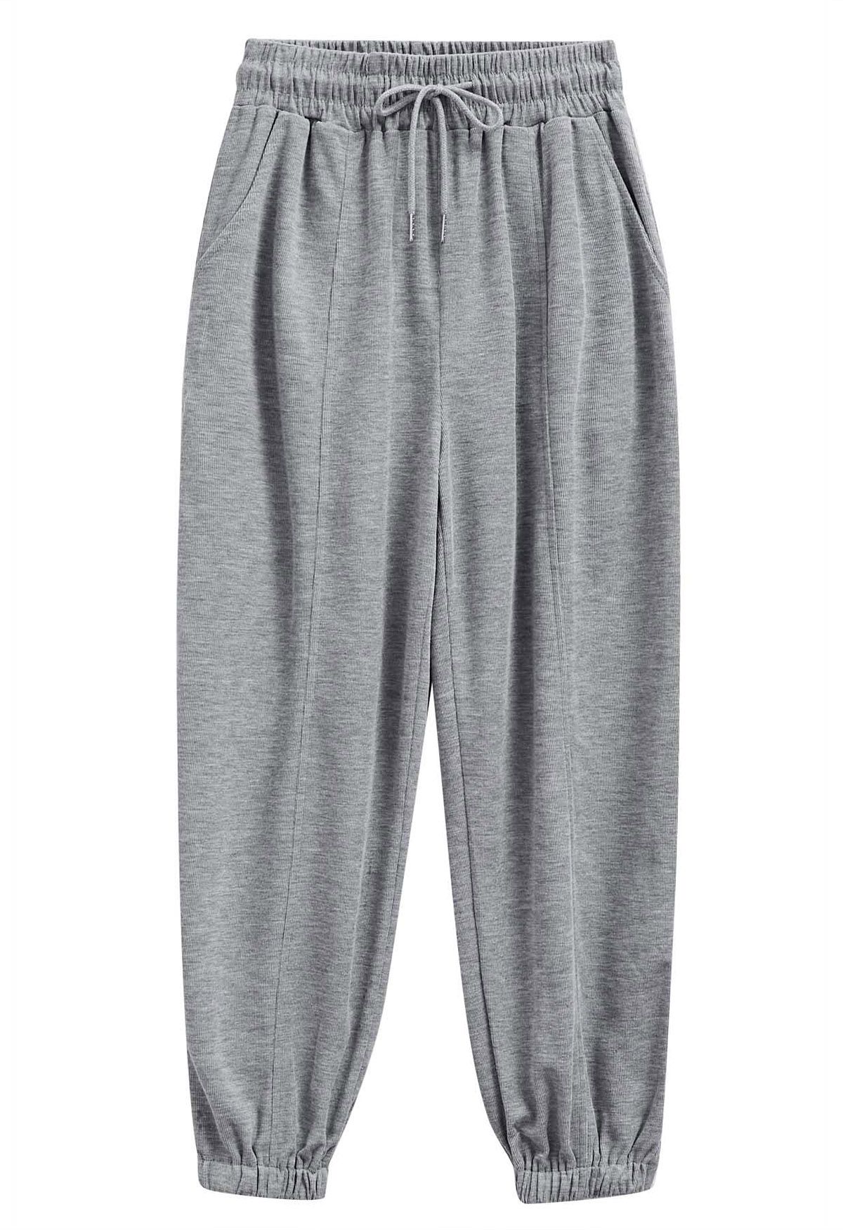 Ankle Zip Drawstring Lounge Pants in Grey