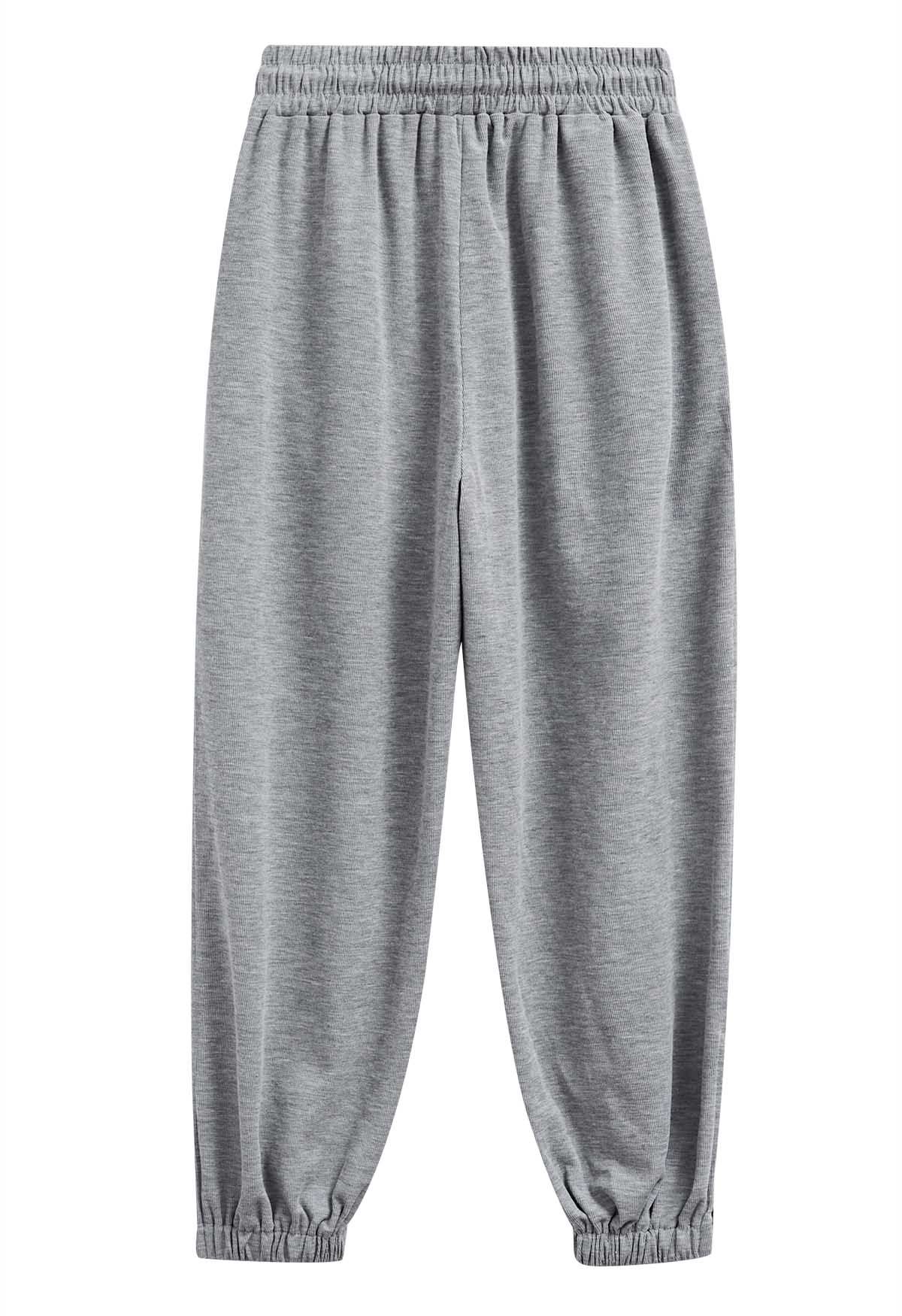 Ankle Zip Drawstring Lounge Pants in Grey