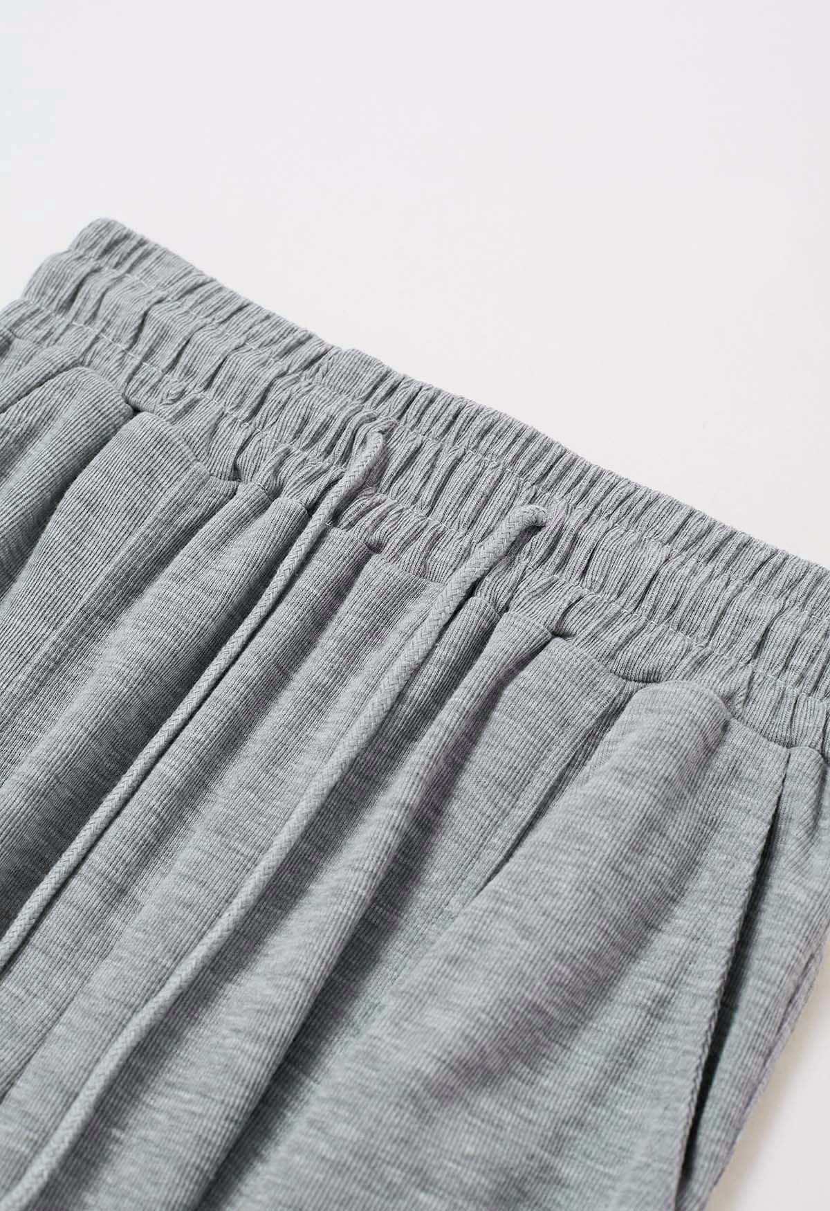 Ankle Zip Drawstring Lounge Pants in Grey