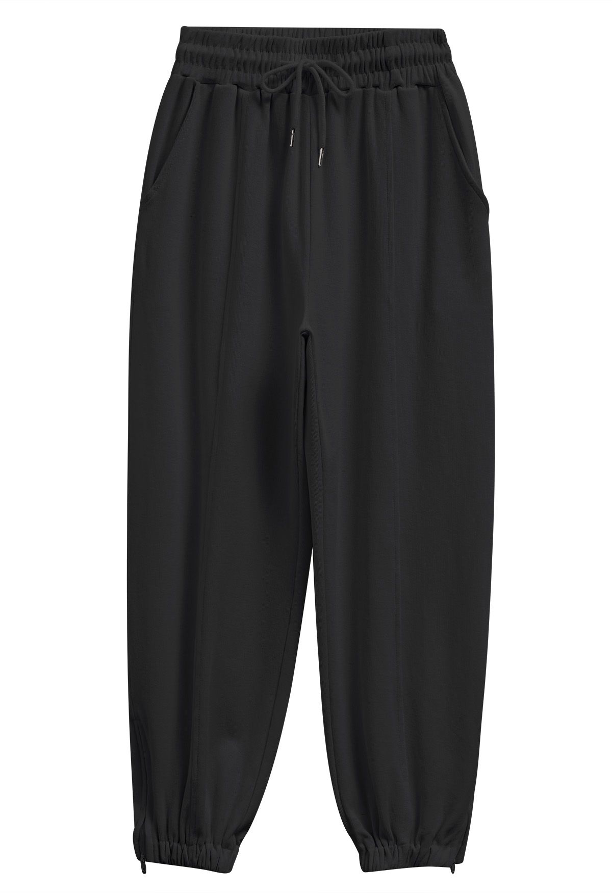 Ankle Zip Drawstring Lounge Pants in Black