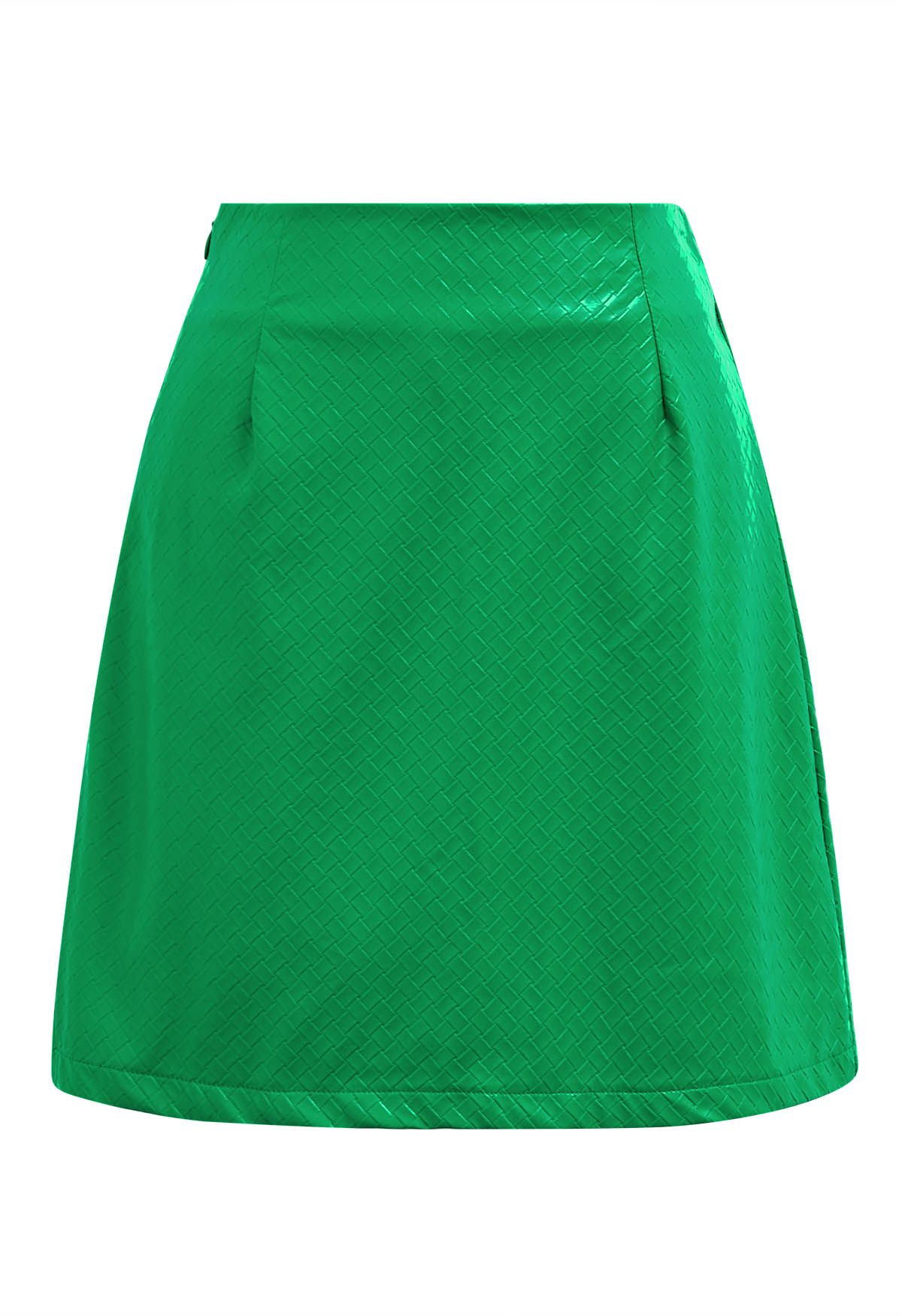 Green Faux Leather Mini Bud Skirt