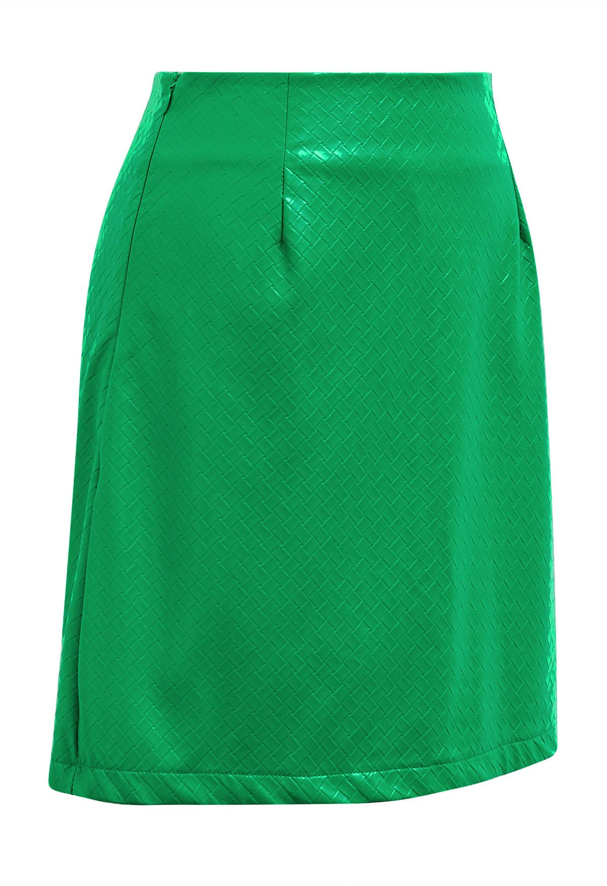 Green Faux Leather Mini Bud Skirt