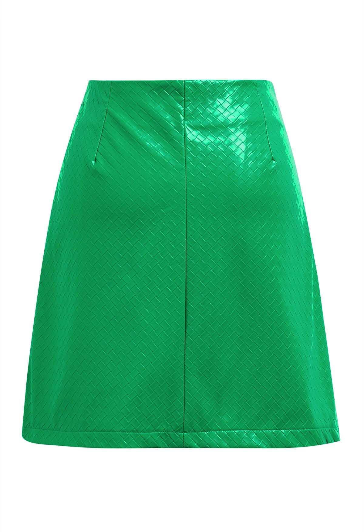 Green Faux Leather Mini Bud Skirt