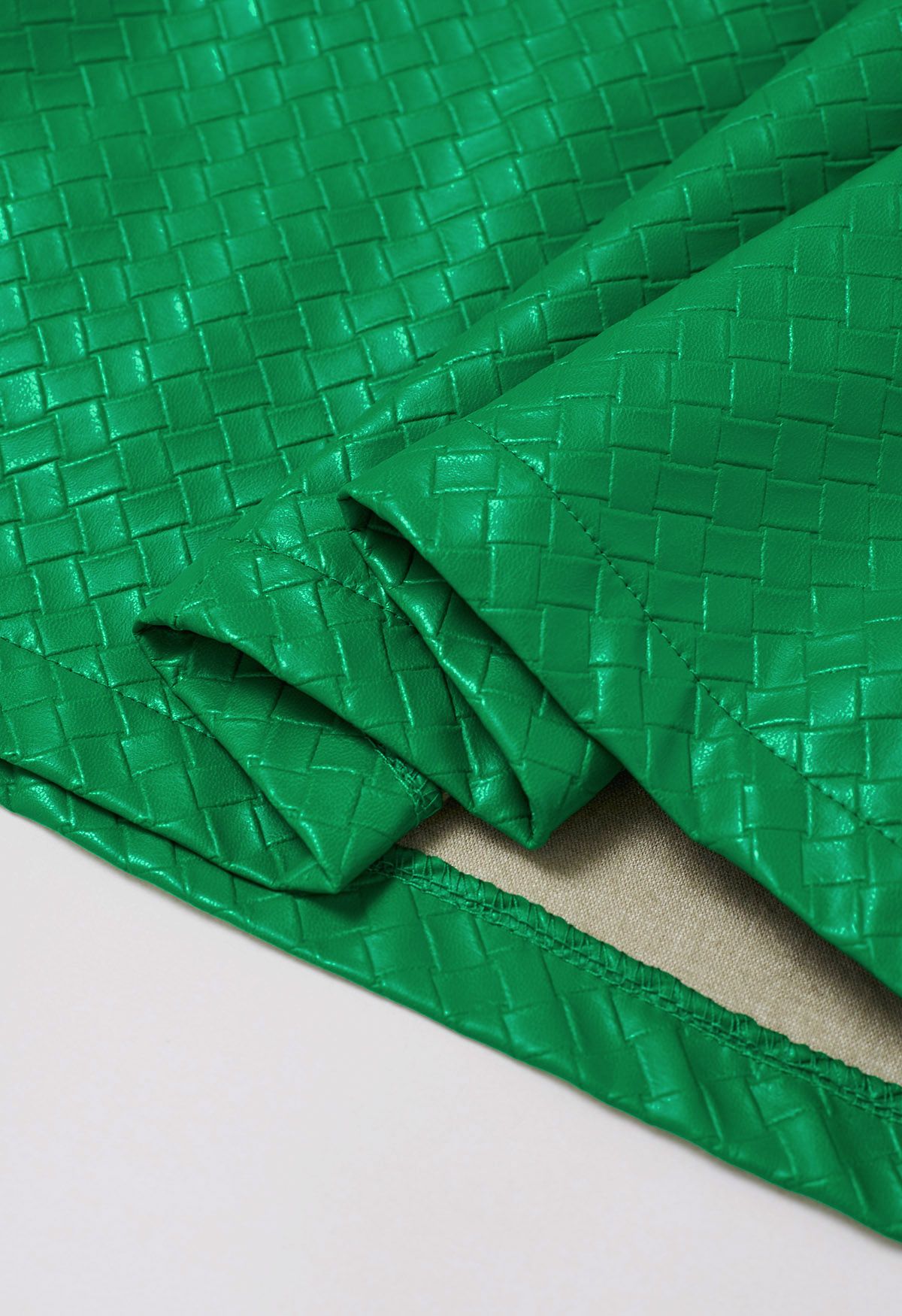 Green Faux Leather Mini Bud Skirt