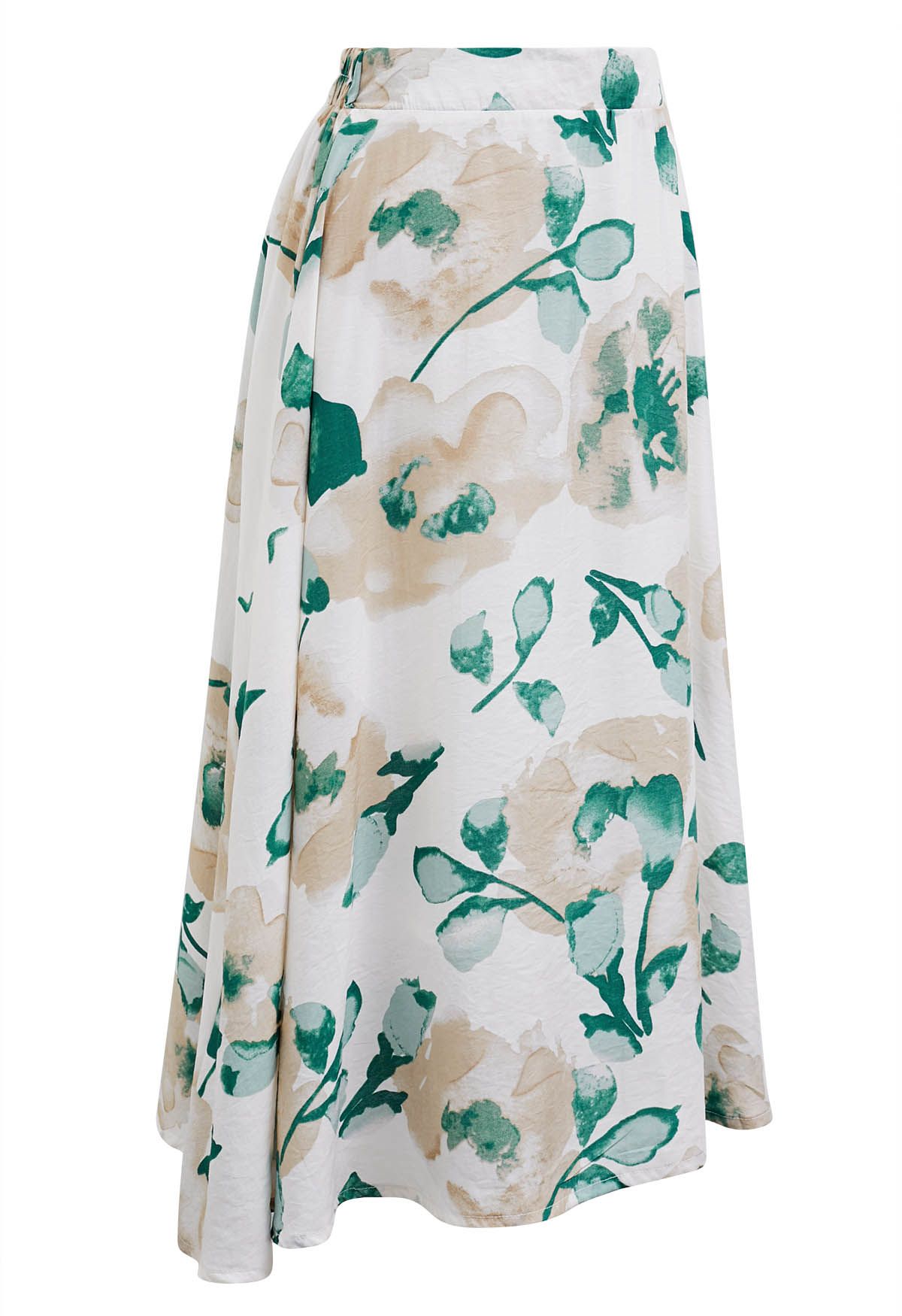 Inky Floral Flare Midi Skirt in Green