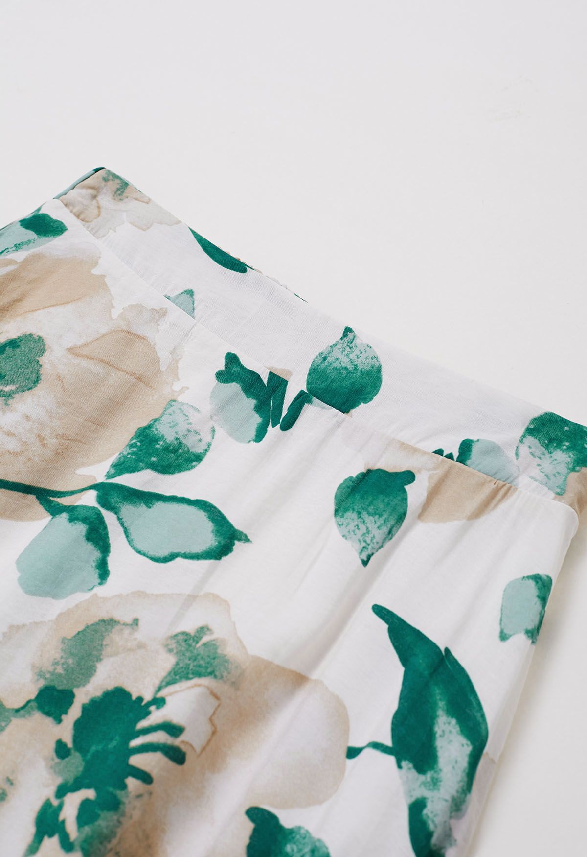 Inky Floral Flare Midi Skirt in Green