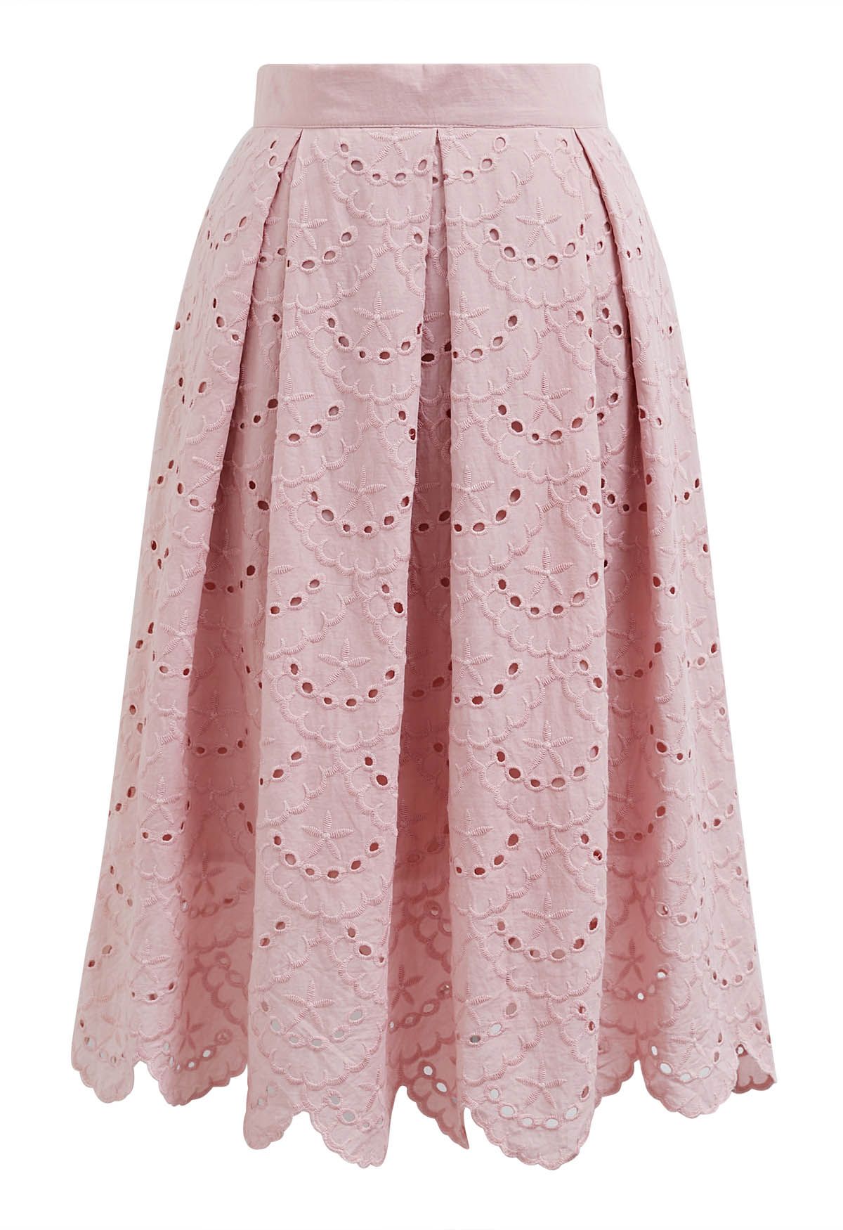 Blossoming Wave Eyelet Embroidered Skirt in Pink