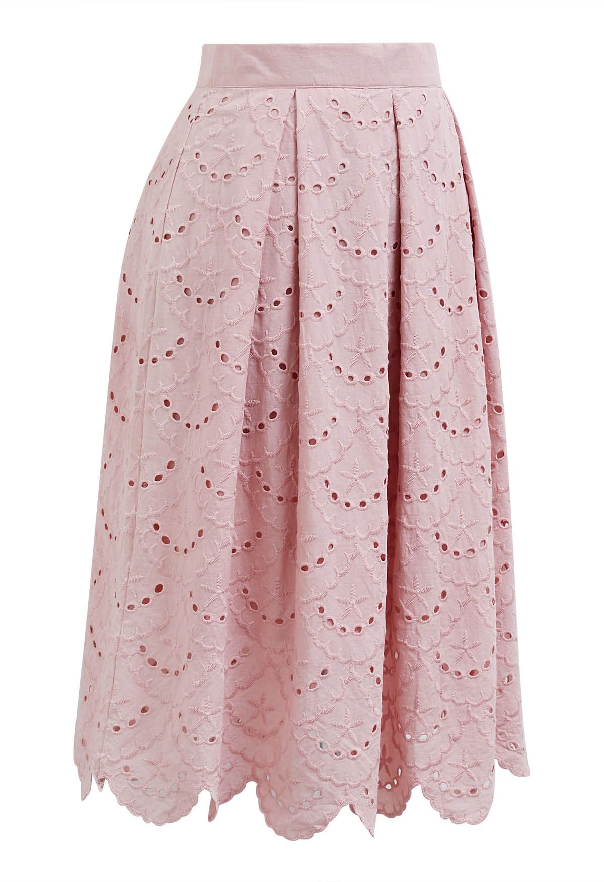 Blossoming Wave Eyelet Embroidered Skirt in Pink