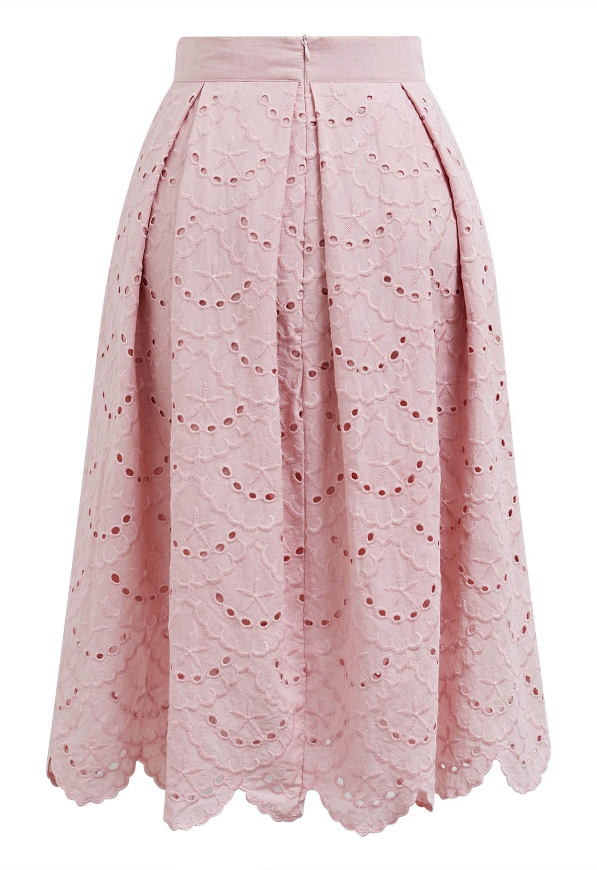 Blossoming Wave Eyelet Embroidered Skirt in Pink