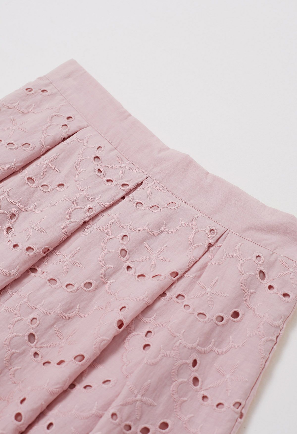 Blossoming Wave Eyelet Embroidered Skirt in Pink