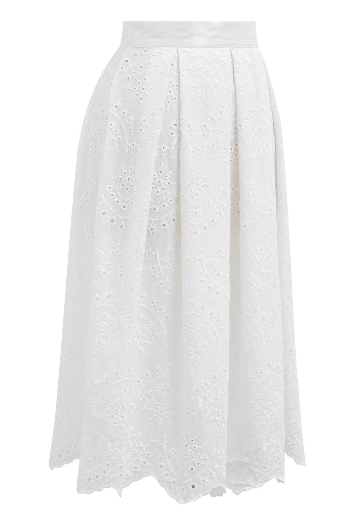 Blossoming Wave Eyelet Embroidered Skirt in White