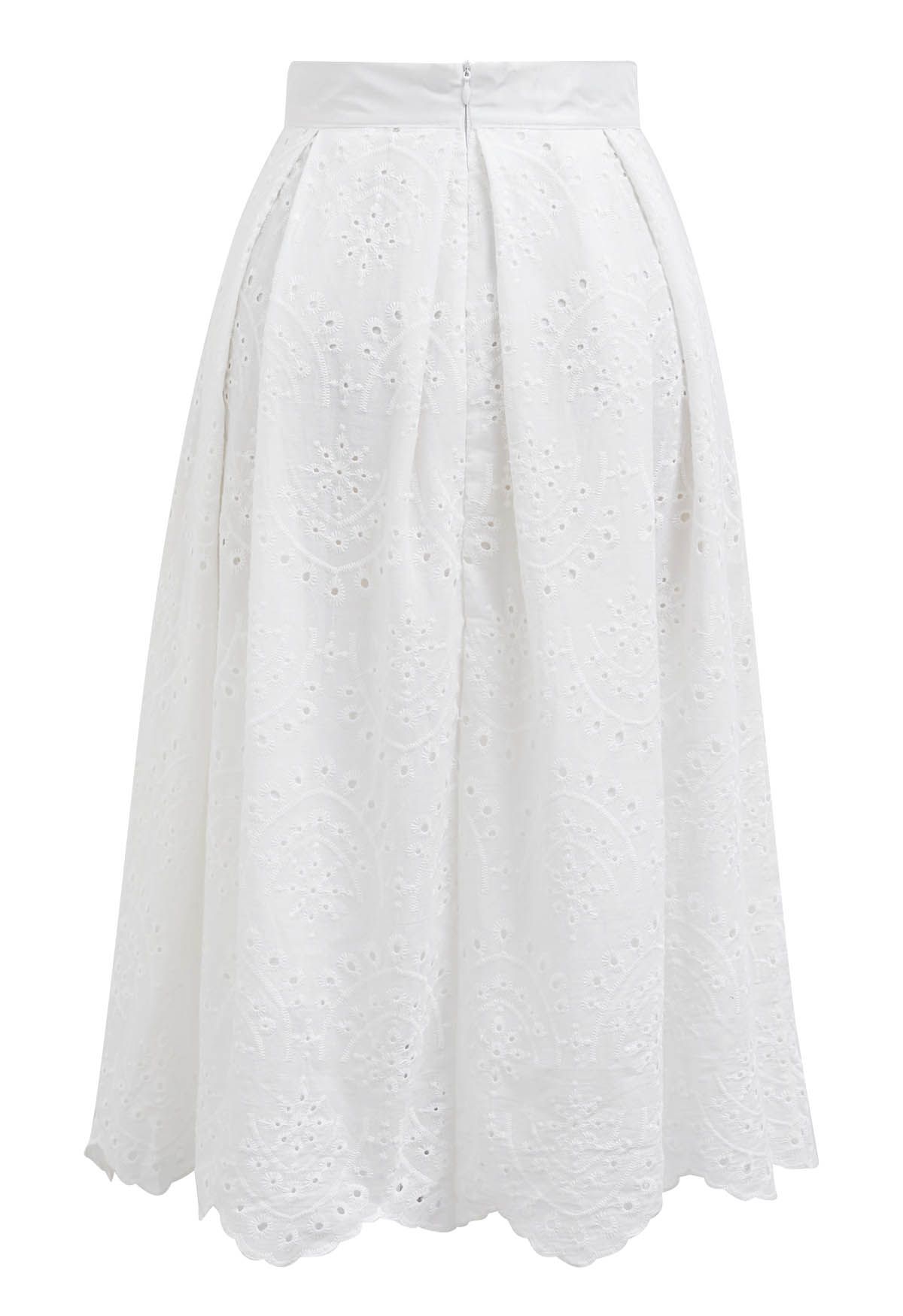 Blossoming Wave Eyelet Embroidered Skirt in White