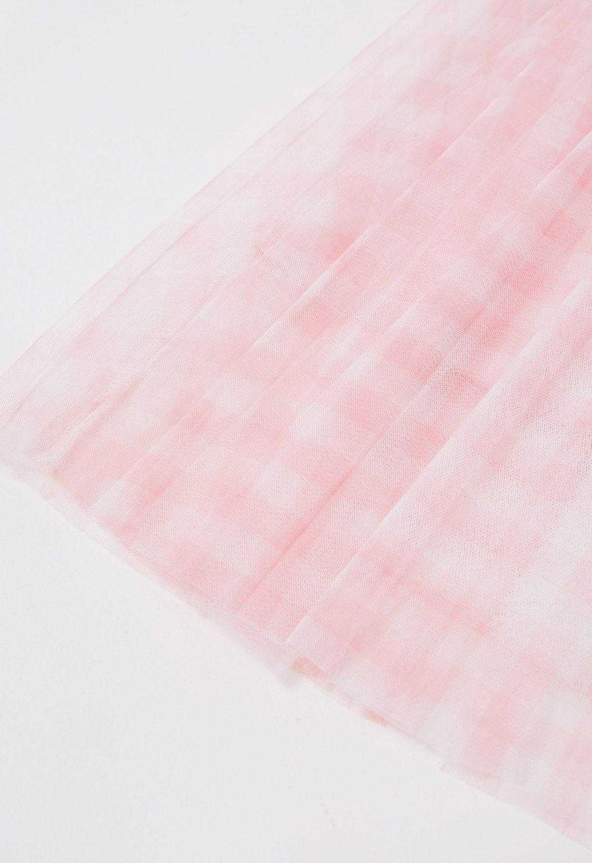 Gingham Print Mesh Tulle Midi Skirt in Pink