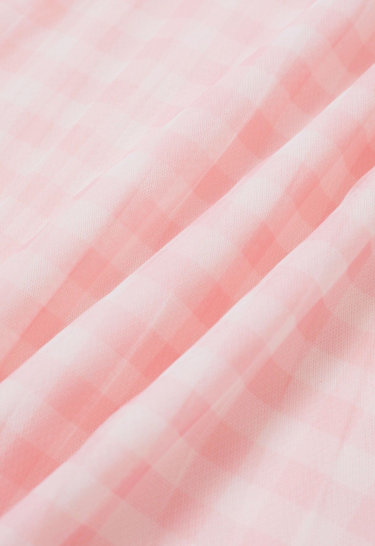 Gingham Print Mesh Tulle Midi Skirt in Pink