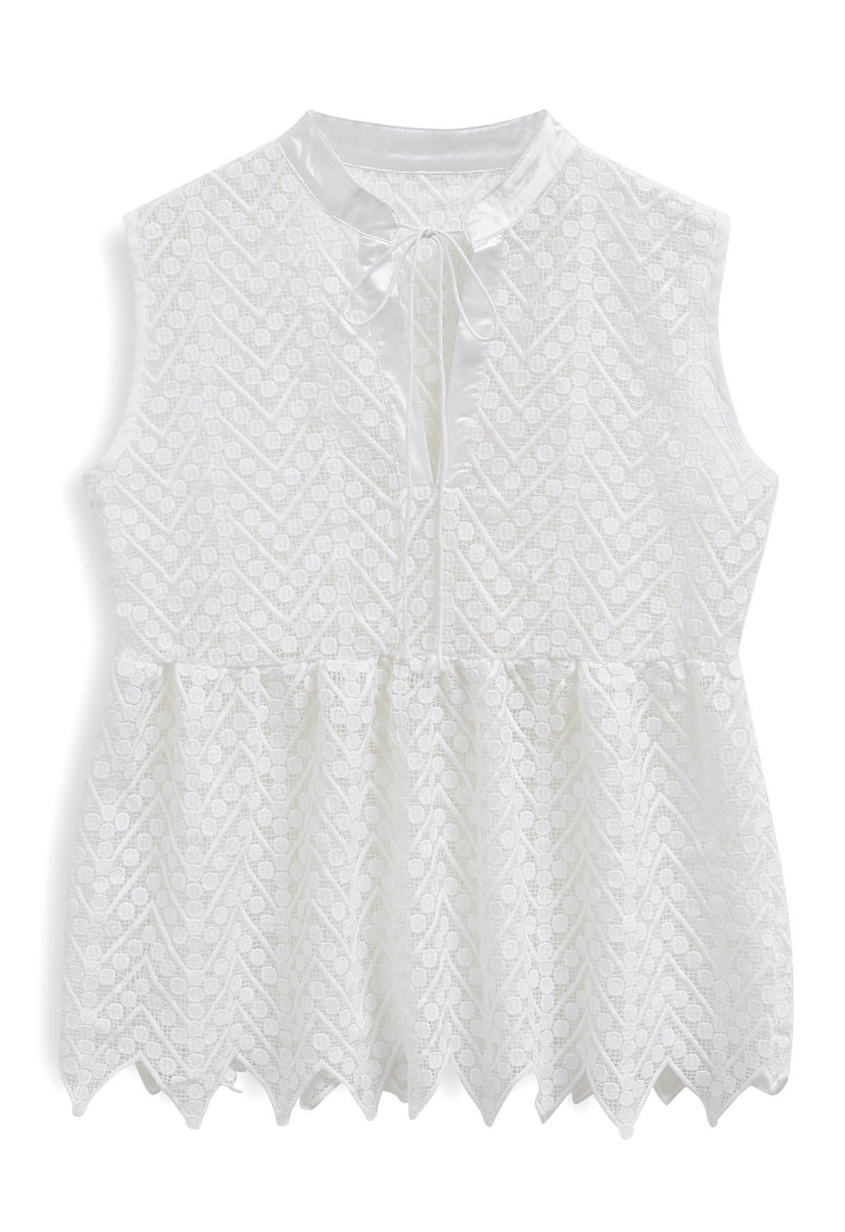 Crochet Cutwork Tie String Sleeveless Top