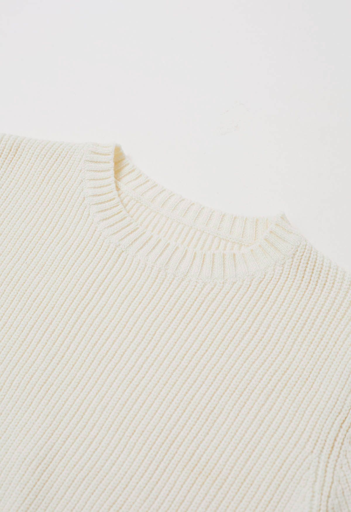 Tie-String Back Ribbed Knit Sweater in Cream