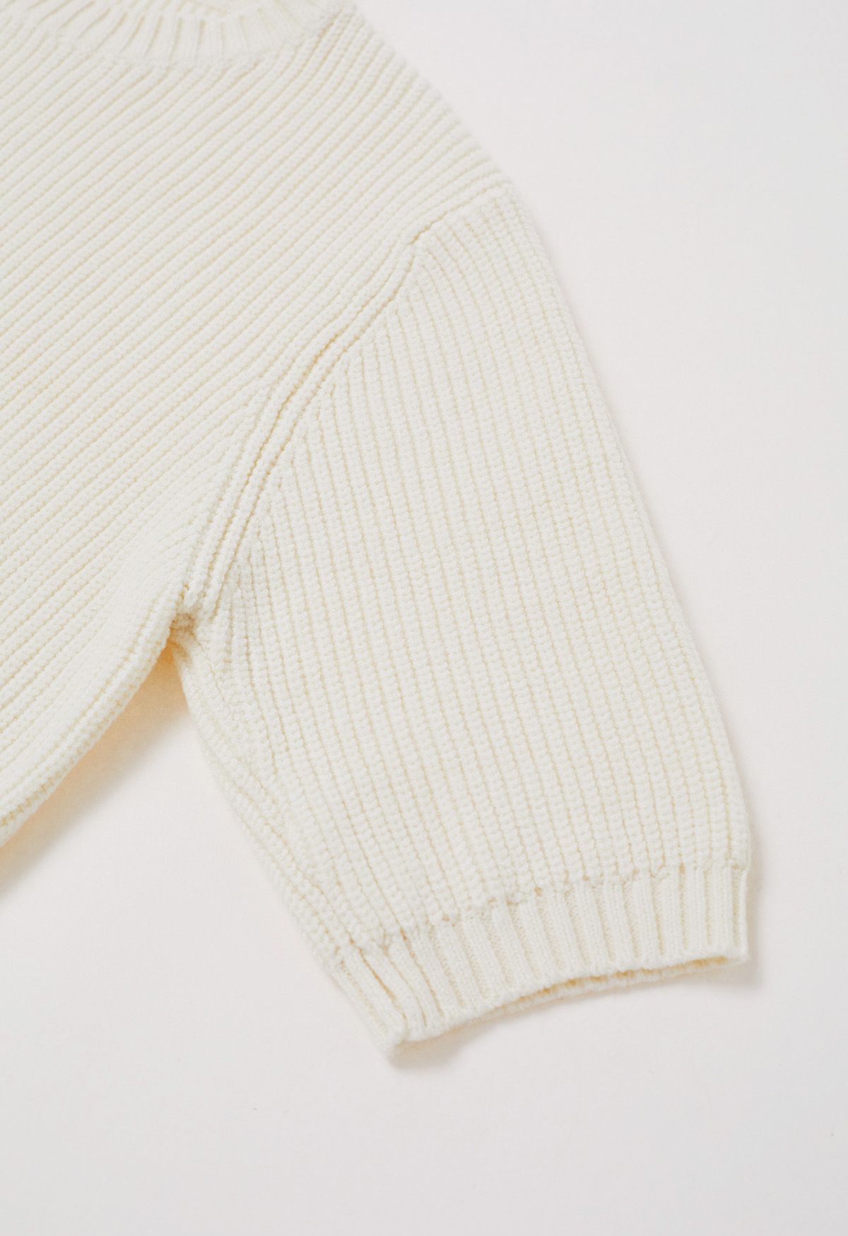 Tie-String Back Ribbed Knit Sweater in Cream