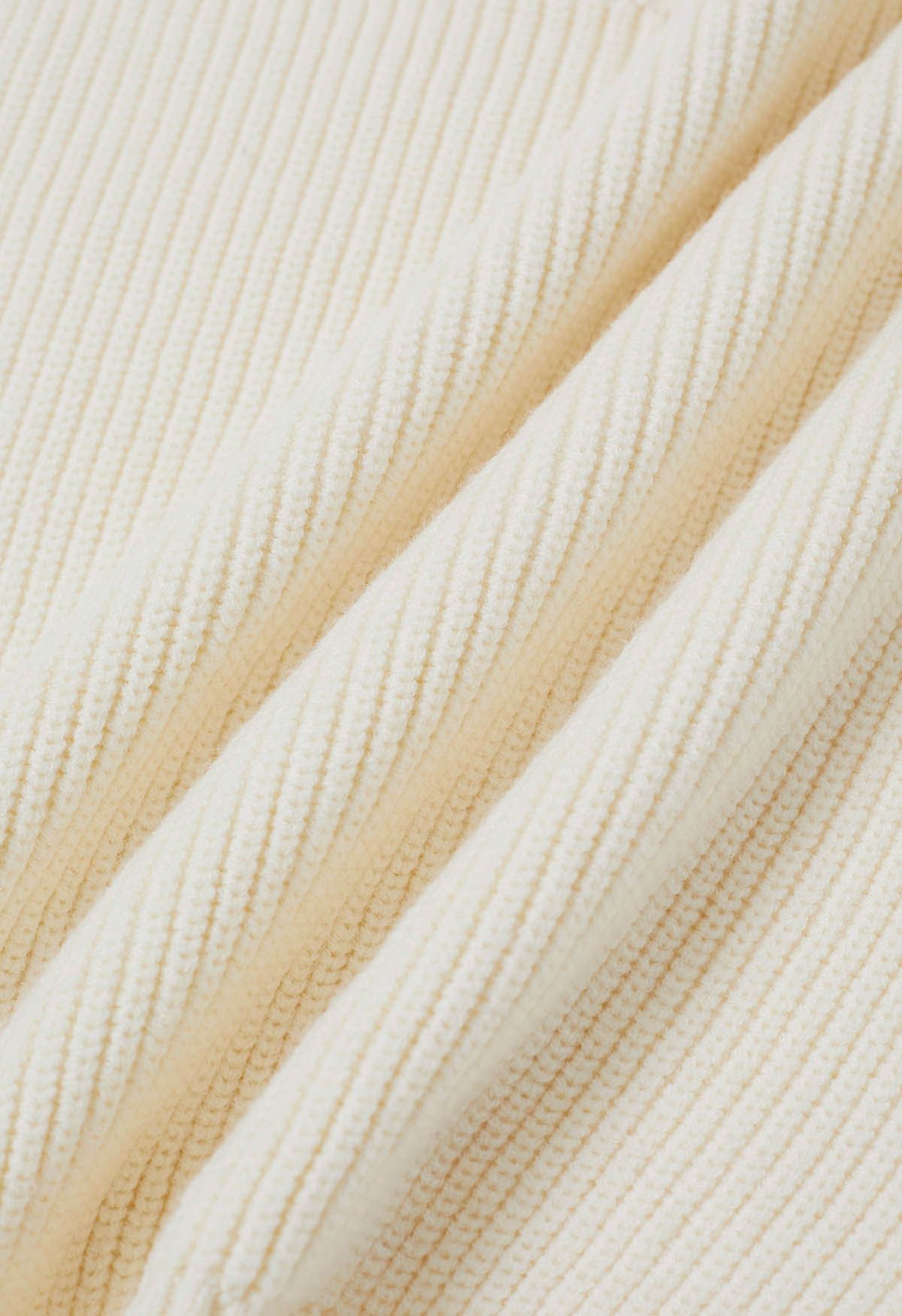 Tie-String Back Ribbed Knit Sweater in Cream