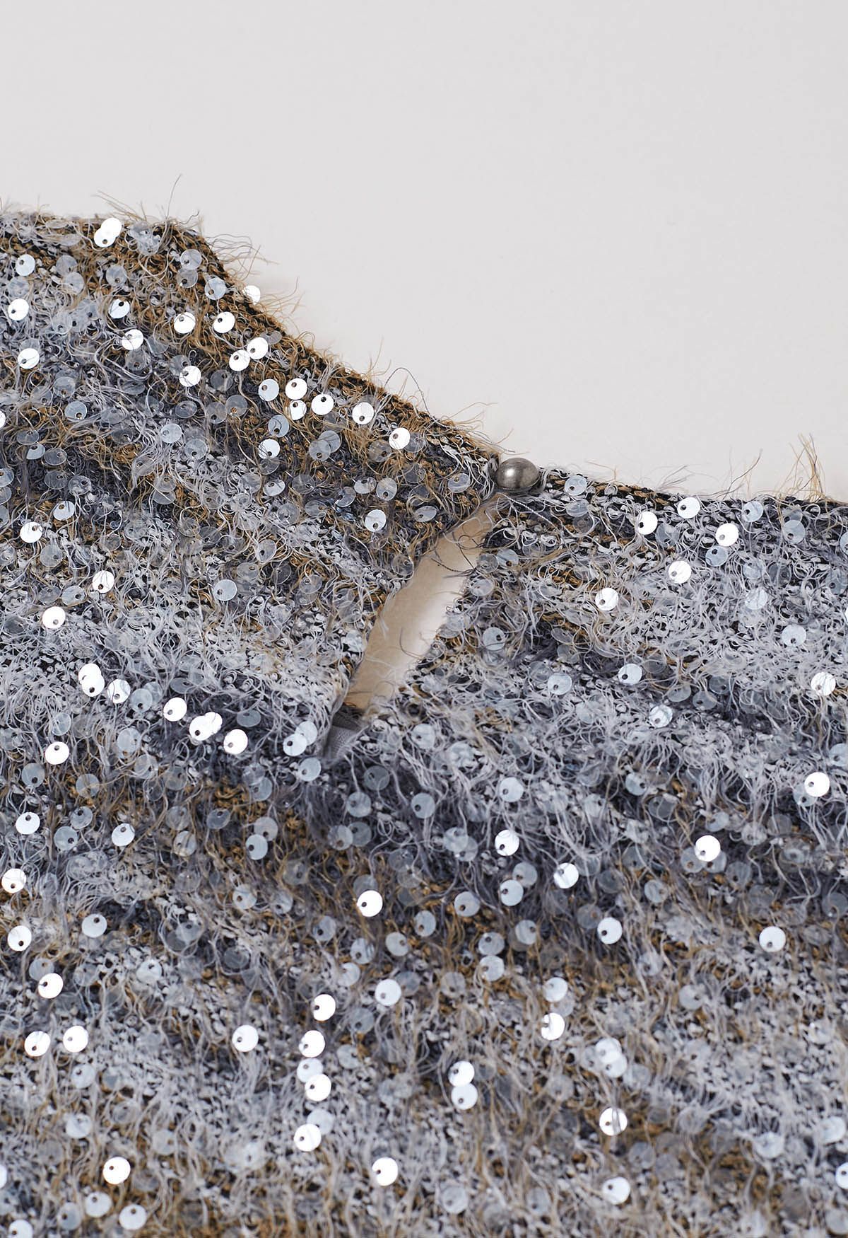 Sequin Mosaic Fuzzy Crop Top in Grey