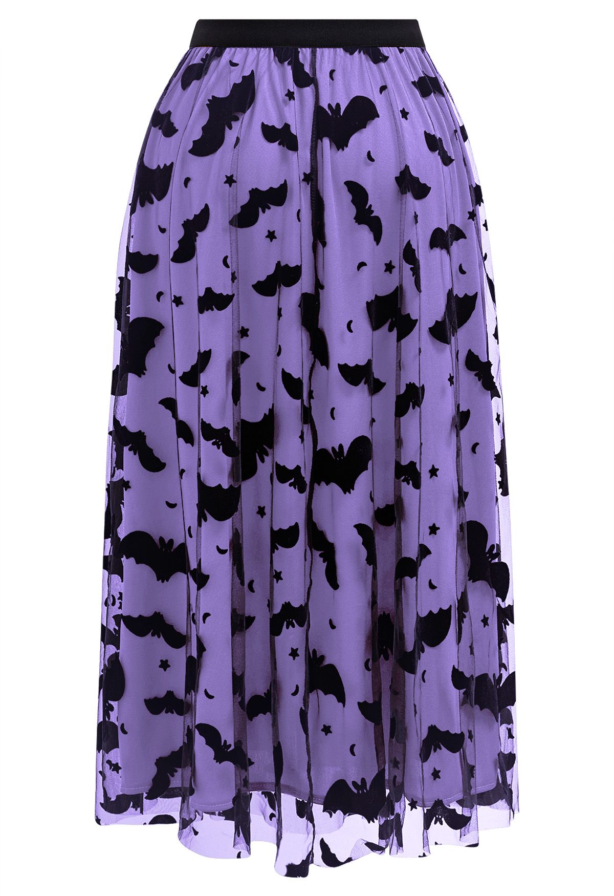 Velvet Bats Mesh Tulle Midi Skirt in Purple