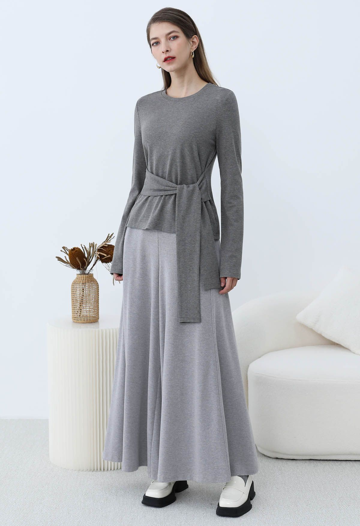 Graceful Ease Flare Leg Pants in Grey