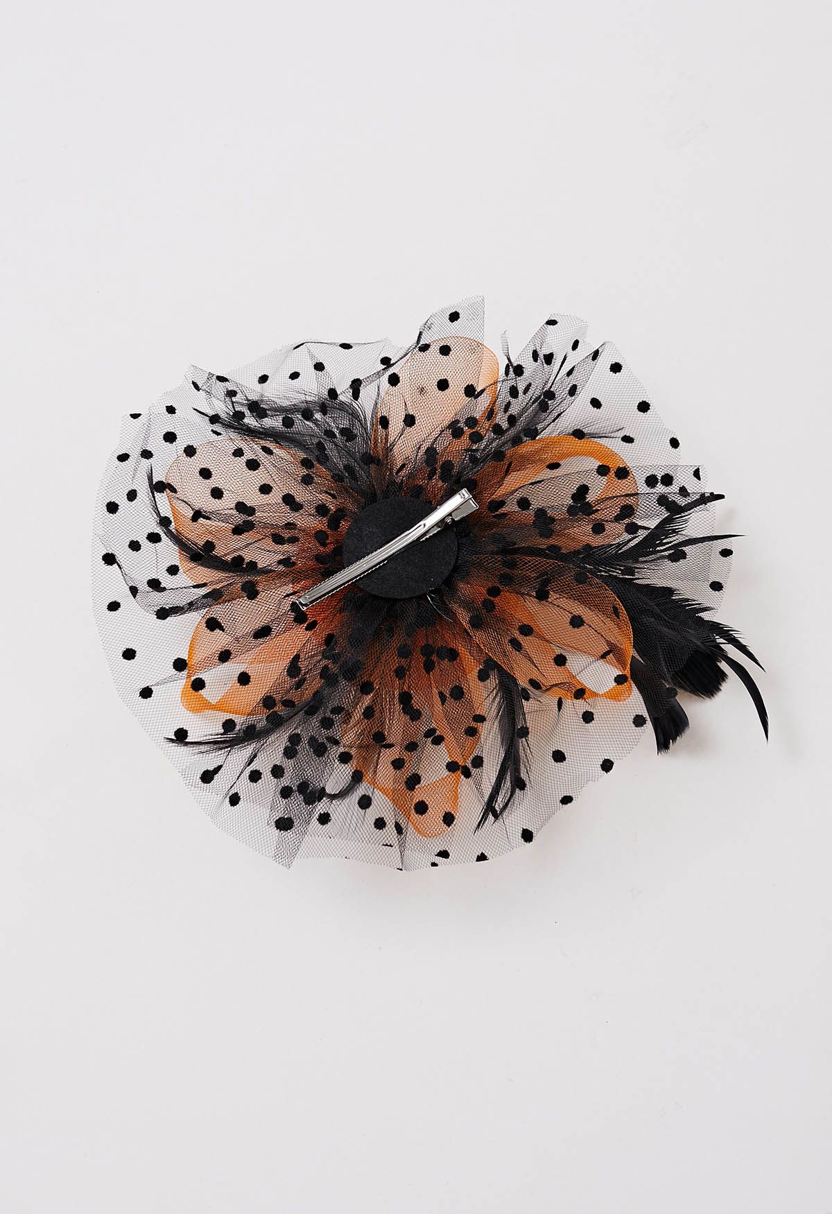 Polka Dot Mesh Headband with Hair Clip in Orange