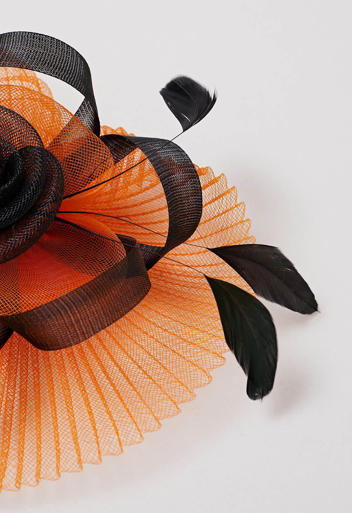 Pleated Mesh Flower Headband with Hair Clip in Orange