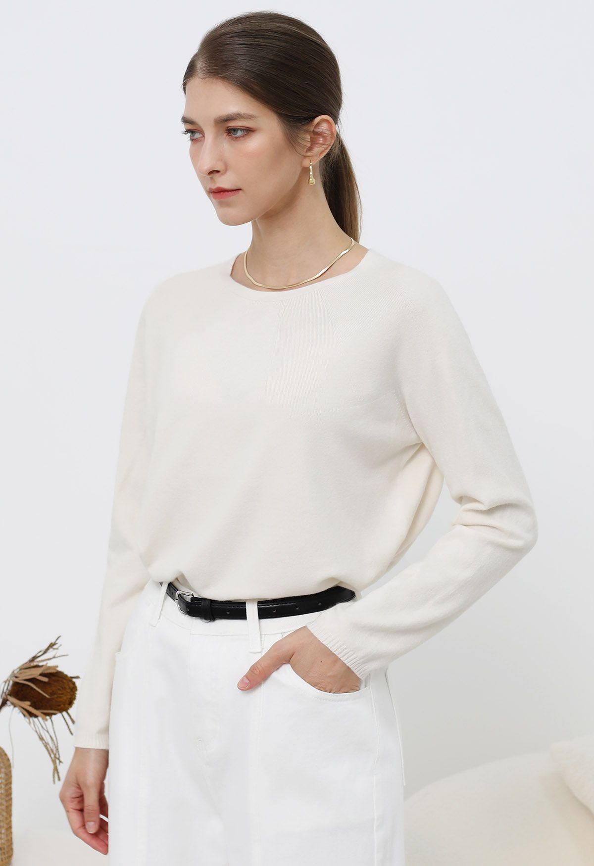 Foremost Comfort Wool-Blend Crewneck Sweater in Ivory